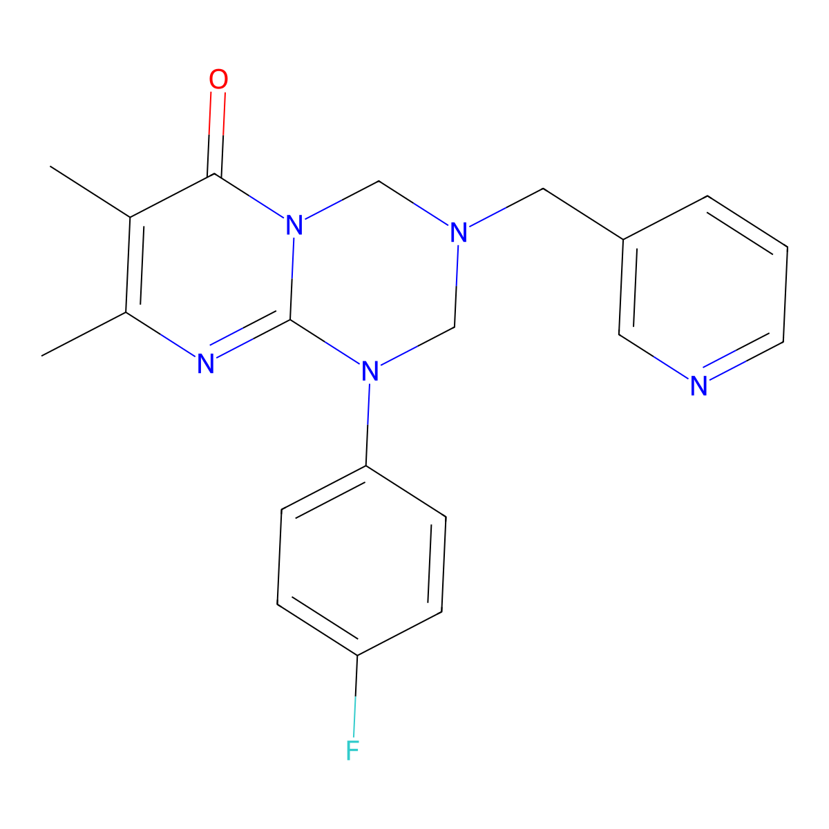 1-(4-fluorophenyl)-7,8-dimethyl-3-(pyridin-3-ylmethyl)-1,2,3,4-tetrahydro-6H-pyrimido[1,2-a][1,3,5]triazin-6-one molecular structure, CAS 1144461-59-5