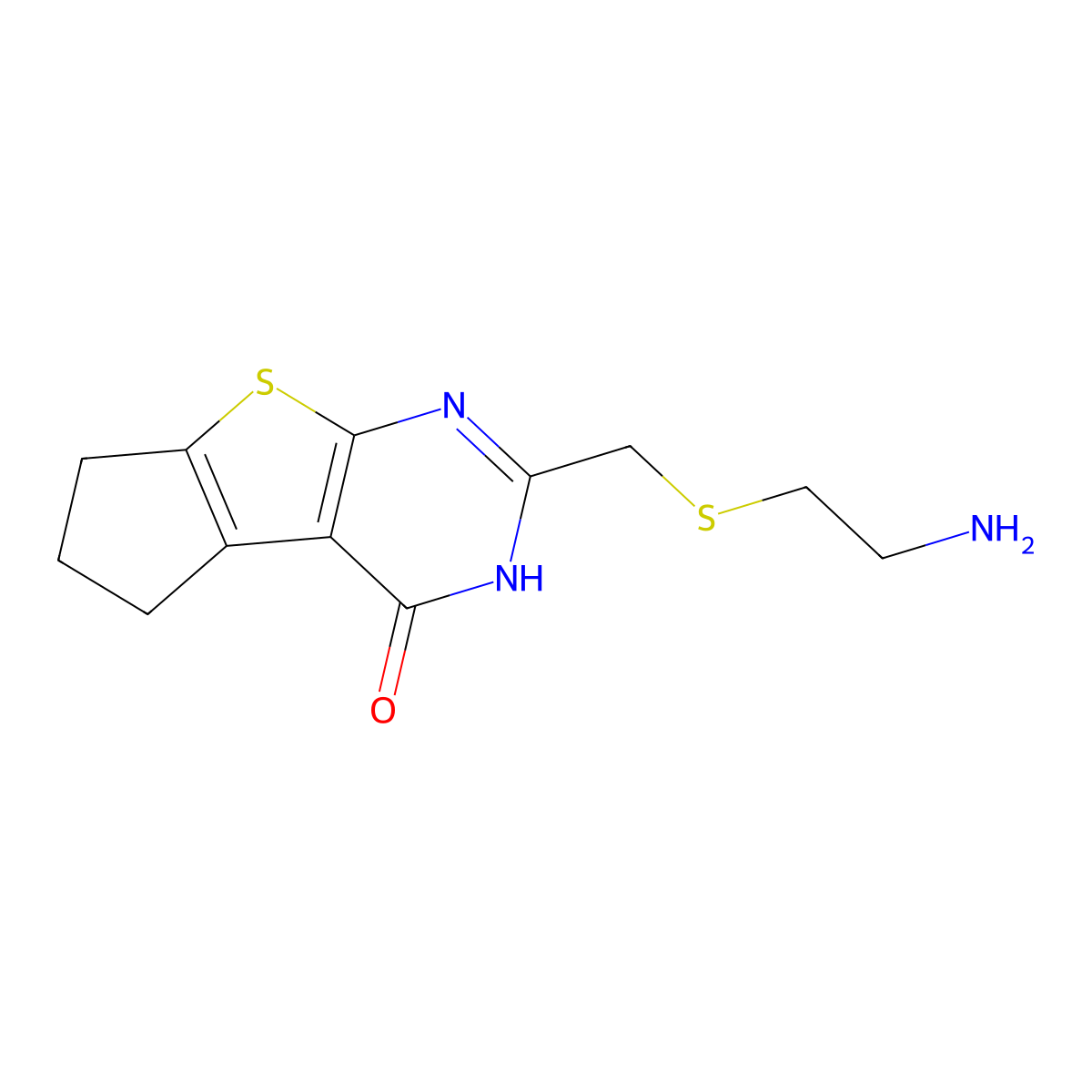 2-{[(2-aminoethyl)thio]methyl}-3,5,6,7-tetrahydro-4H-cyclopenta[4,5]thieno[2,3-d]pyrimidin-4-one molecular structure, CAS 1144461-80-2