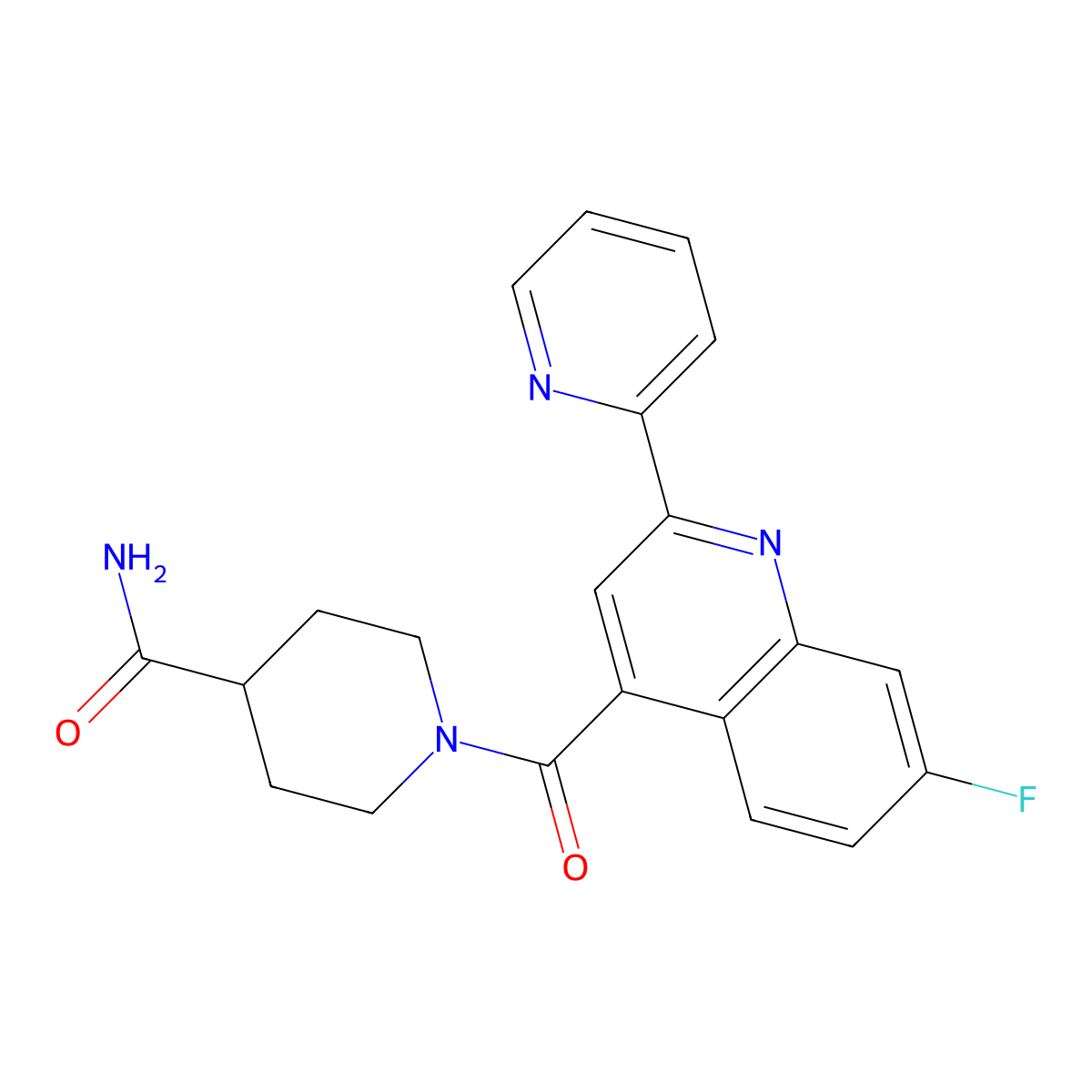 1-{[7-Fluoro-2-(pyridin-2-yl)quinolin-4-yl]carbonyl}piperidine-4-carboxamide molecular structure, CAS 1144462-00-9