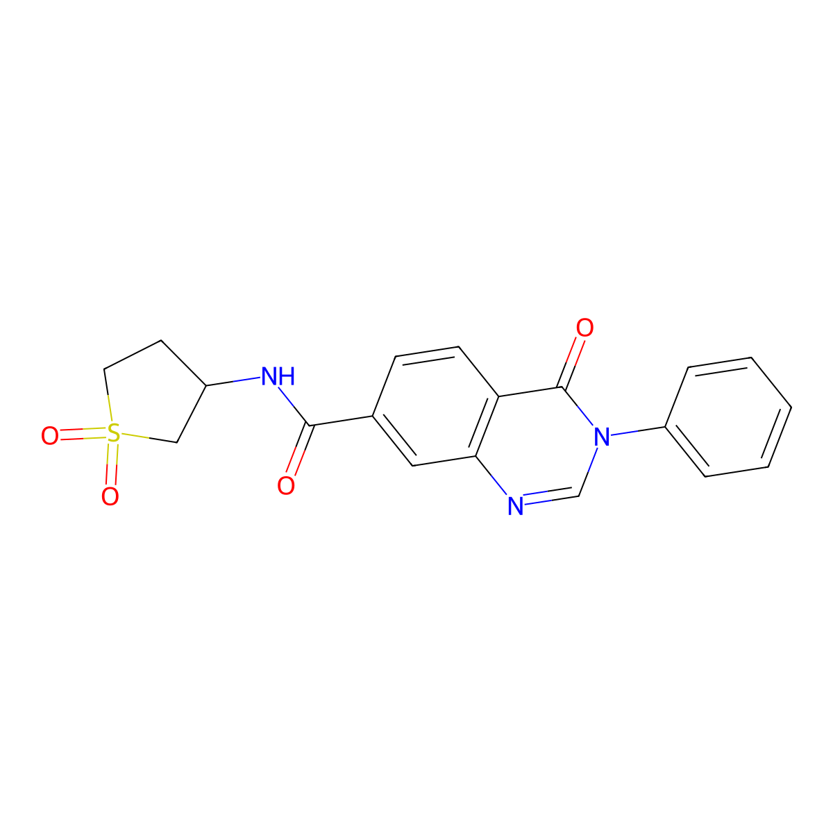 N-(1,1-dioxidotetrahydrothiophen-3-yl)-4-oxo-3-phenyl-3,4-dihydroquinazoline-7-carboxamide molecular structure, CAS 1144462-07-6