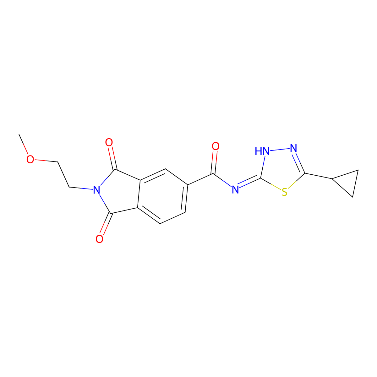 N-[(2E)-5-cyclopropyl-1,3,4-thiadiazol-2(3H)-ylidene]-2-(2-methoxyethyl)-1,3-dioxo-2,3-dihydro-1H-isoindole-5-carboxamide molecular structure, CAS 1144462-13-4