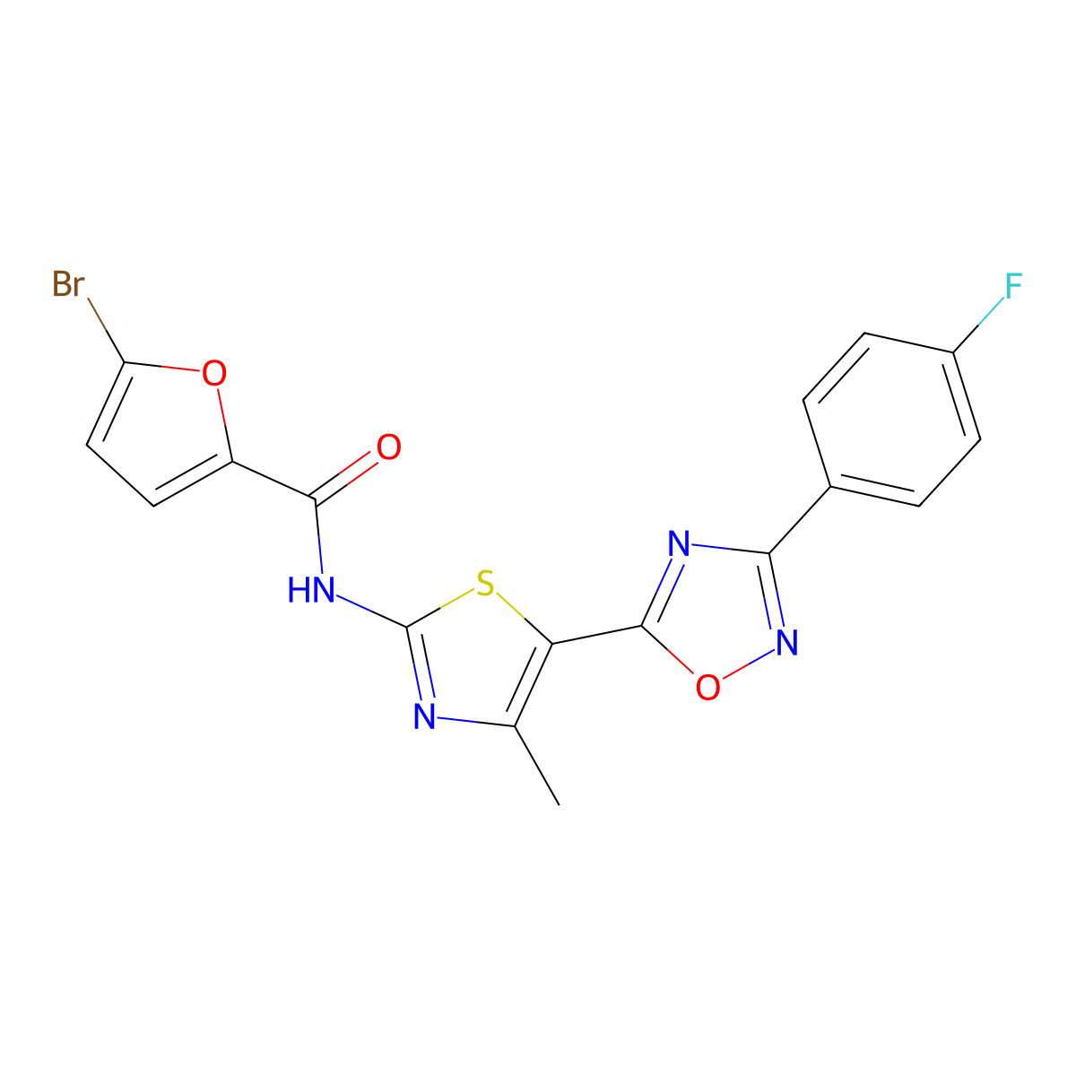5-bromo-N-[(2Z)-5-[3-(4-fluorophenyl)-1,2,4-oxadiazol-5-yl]-4-methyl-1,3-thiazol-2(3H)-ylidene]furan-2-carboxamide molecular structure, CAS 1144462-36-1