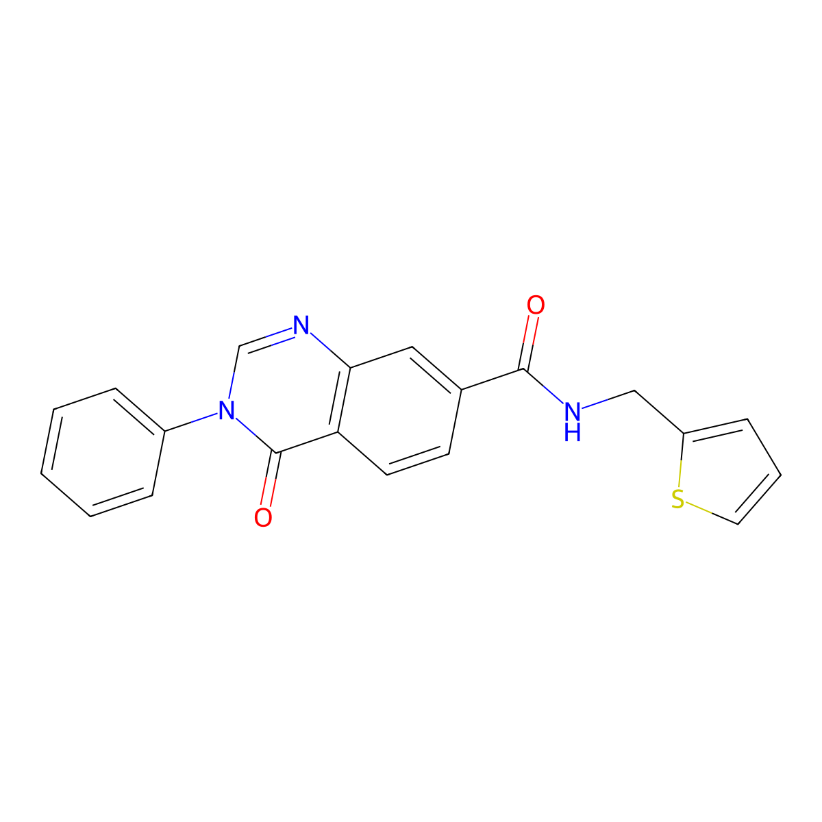 4-oxo-3-phenyl-N-(thiophen-2-ylmethyl)-3,4-dihydroquinazoline-7-carboxamide molecular structure, CAS 1144462-50-9