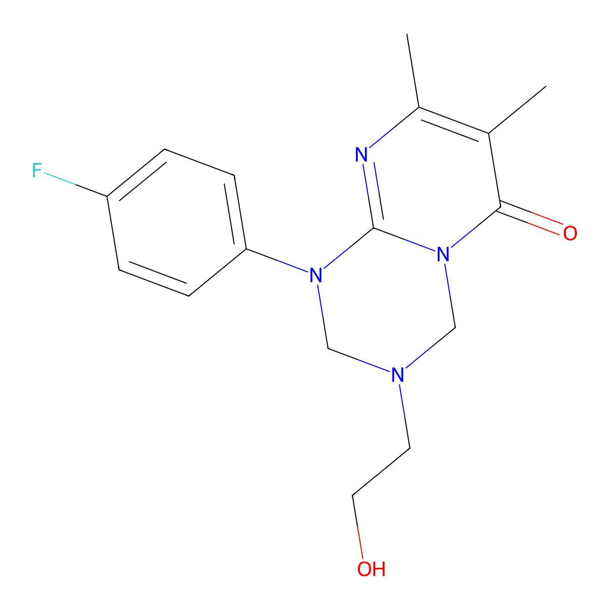 1-(4-fluorophenyl)-3-(2-hydroxyethyl)-7,8-dimethyl-1,2,3,4-tetrahydro-6H-pyrimido[1,2-a][1,3,5]triazin-6-one molecular structure, CAS 1144463-11-5