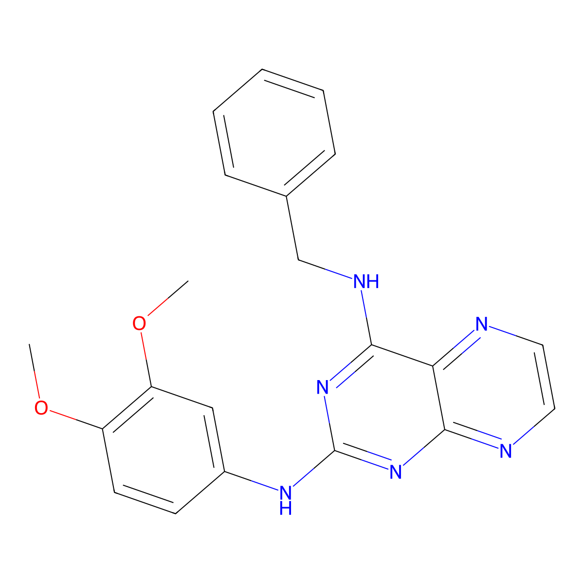 (3,4-Dimethoxyphenyl){4-[benzylamino]pteridin-2-yl}amine molecular structure, CAS 1144463-38-6