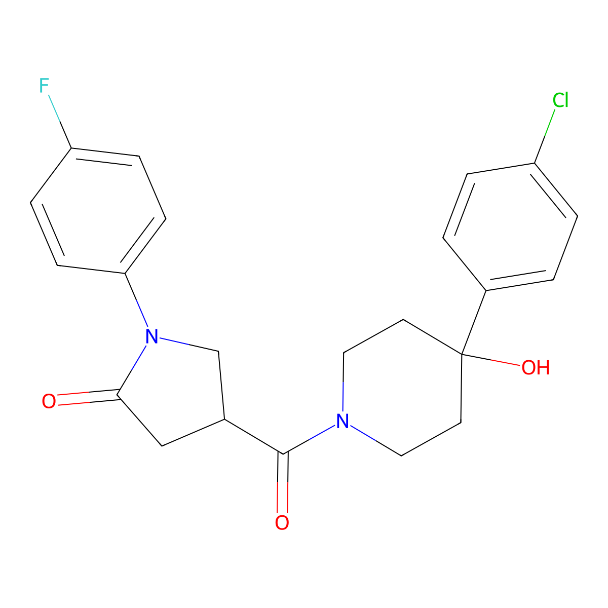 4-{[4-(4-Chlorophenyl)-4-hydroxypiperidino]carbonyl}-1-(4-fluorophenyl)-2-pyrrolidinone molecular structure, CAS 1144463-79-5