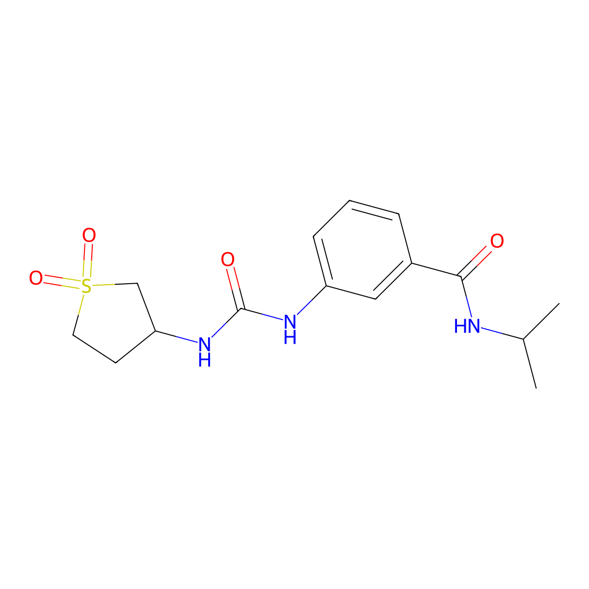 3-{[(1,1-dioxidotetrahydrothiophen-3-yl)carbamoyl]amino}-N-(propan-2-yl)benzamide molecular structure, CAS 1144463-86-4