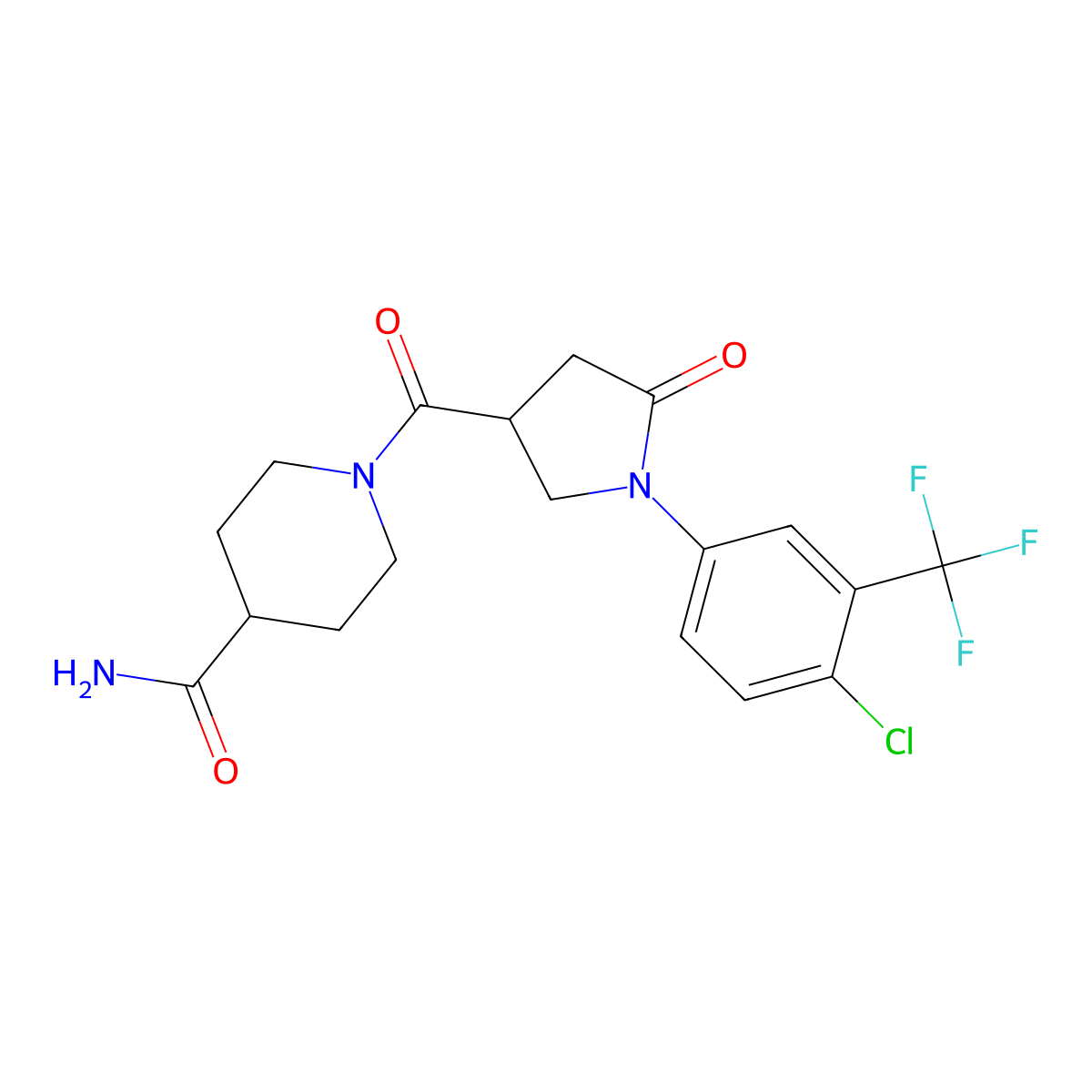 1-({1-[4-Chloro-3-(trifluoromethyl)phenyl]-5-oxopyrrolidin-3-yl}carbonyl)piperidine-4-carboxamide molecular structure, CAS 1144464-00-5