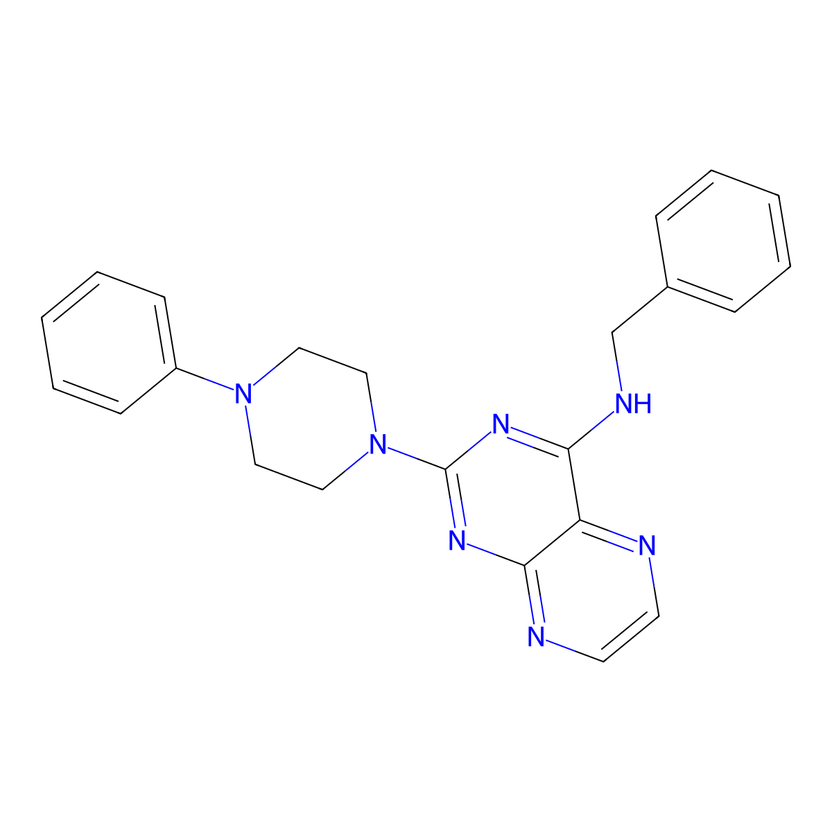 N-benzyl-2-(4-phenylpiperazin-1-yl)pteridin-4-amine molecular structure, CAS 1144464-12-9