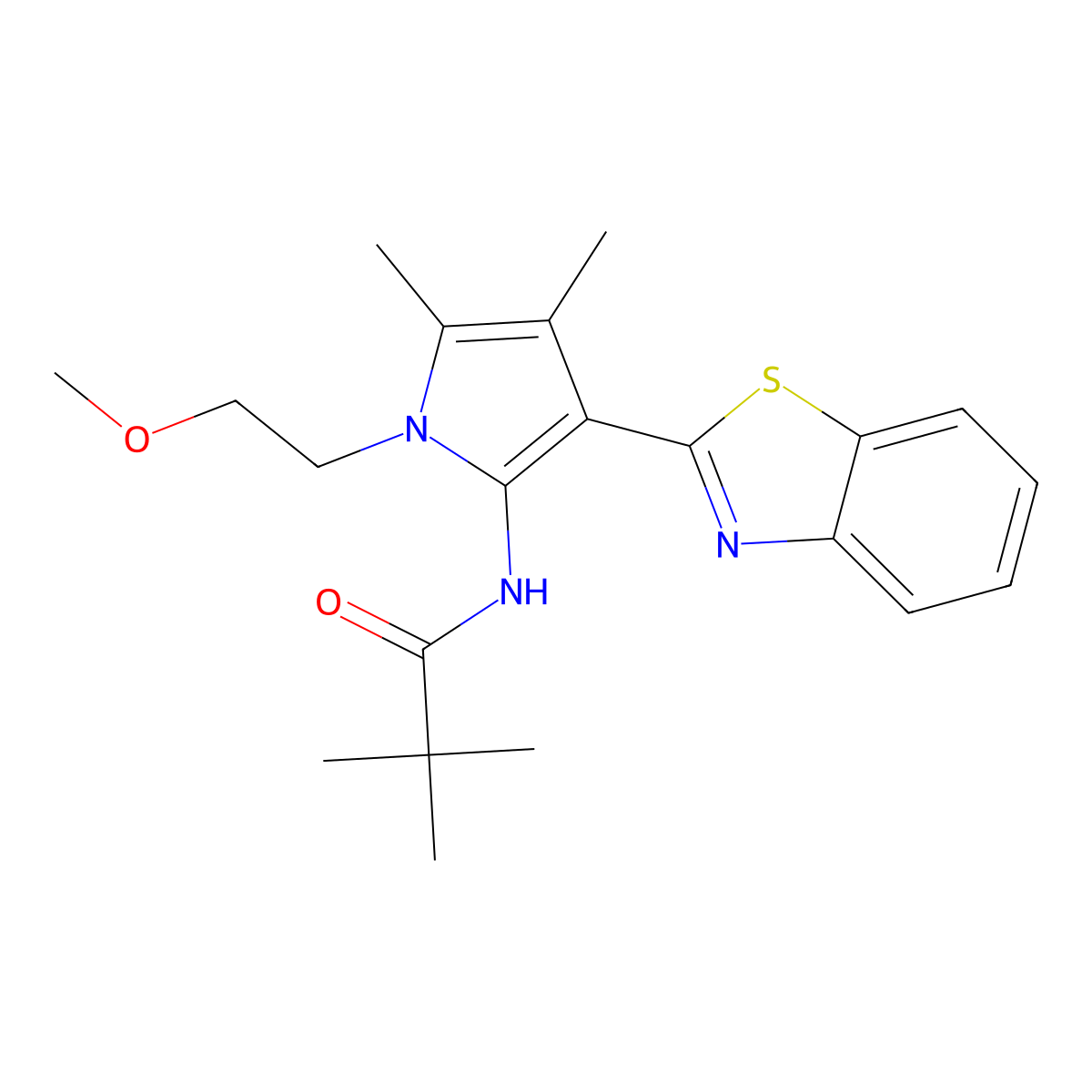 N-[3-(1,3-benzothiazol-2-yl)-1-(2-methoxyethyl)-4,5-dimethyl-1H-pyrrol-2-yl]-2,2-dimethylpropanamide molecular structure, CAS 1144464-55-0