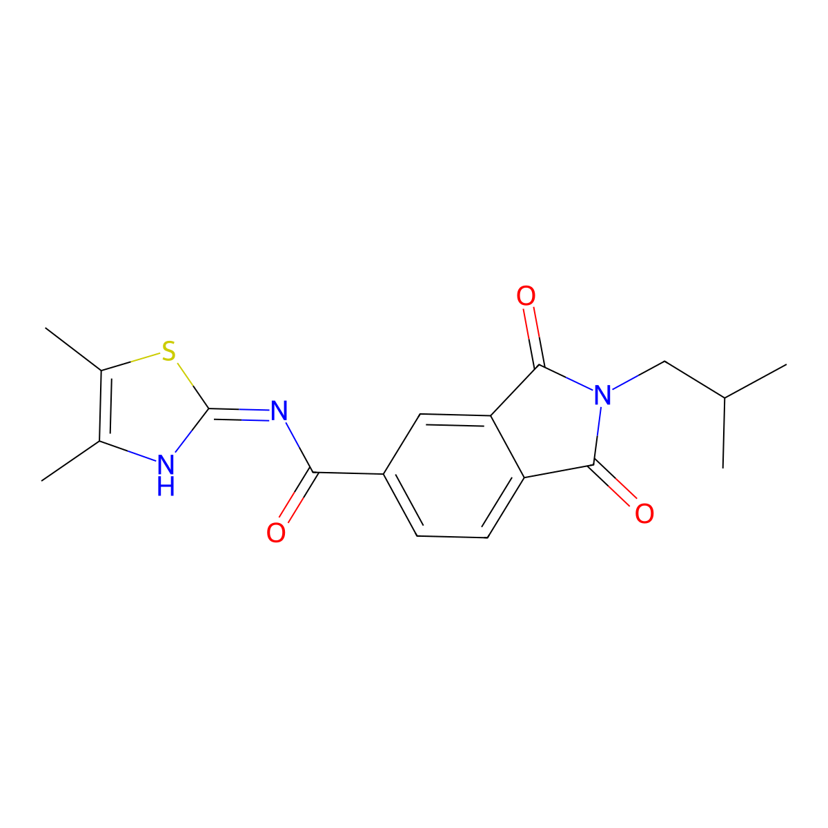 N-[(2E)-4,5-dimethyl-1,3-thiazol-2(3H)-ylidene]-2-(2-methylpropyl)-1,3-dioxo-2,3-dihydro-1H-isoindole-5-carboxamide molecular structure, CAS 1144464-78-7