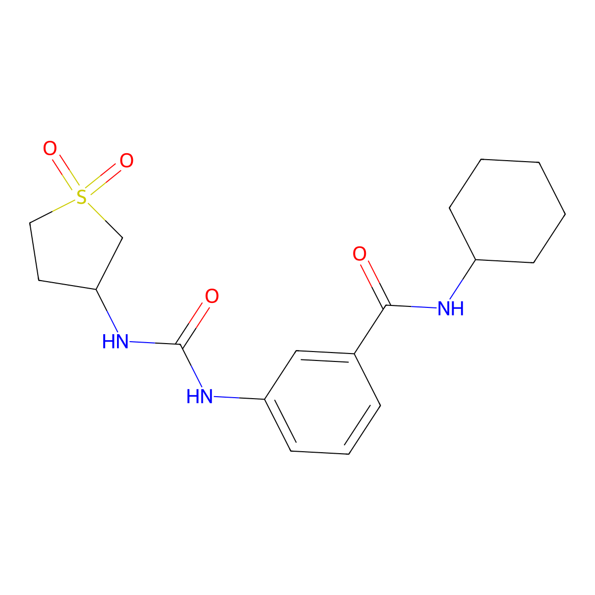 N-cyclohexyl-3-{[(1,1-dioxidotetrahydrothiophen-3-yl)carbamoyl]amino}benzamide molecular structure, CAS 1144464-79-8