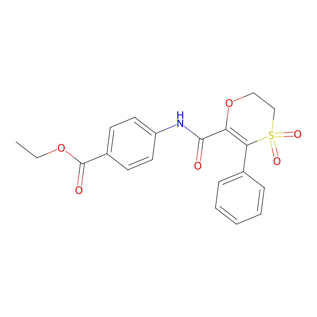 Ethyl 4-{[(4,4-dioxido-3-phenyl-5,6-dihydro-1,4-oxathiin-2-yl)carbonyl]amino}benzoate molecular structure, CAS 1144464-84-5