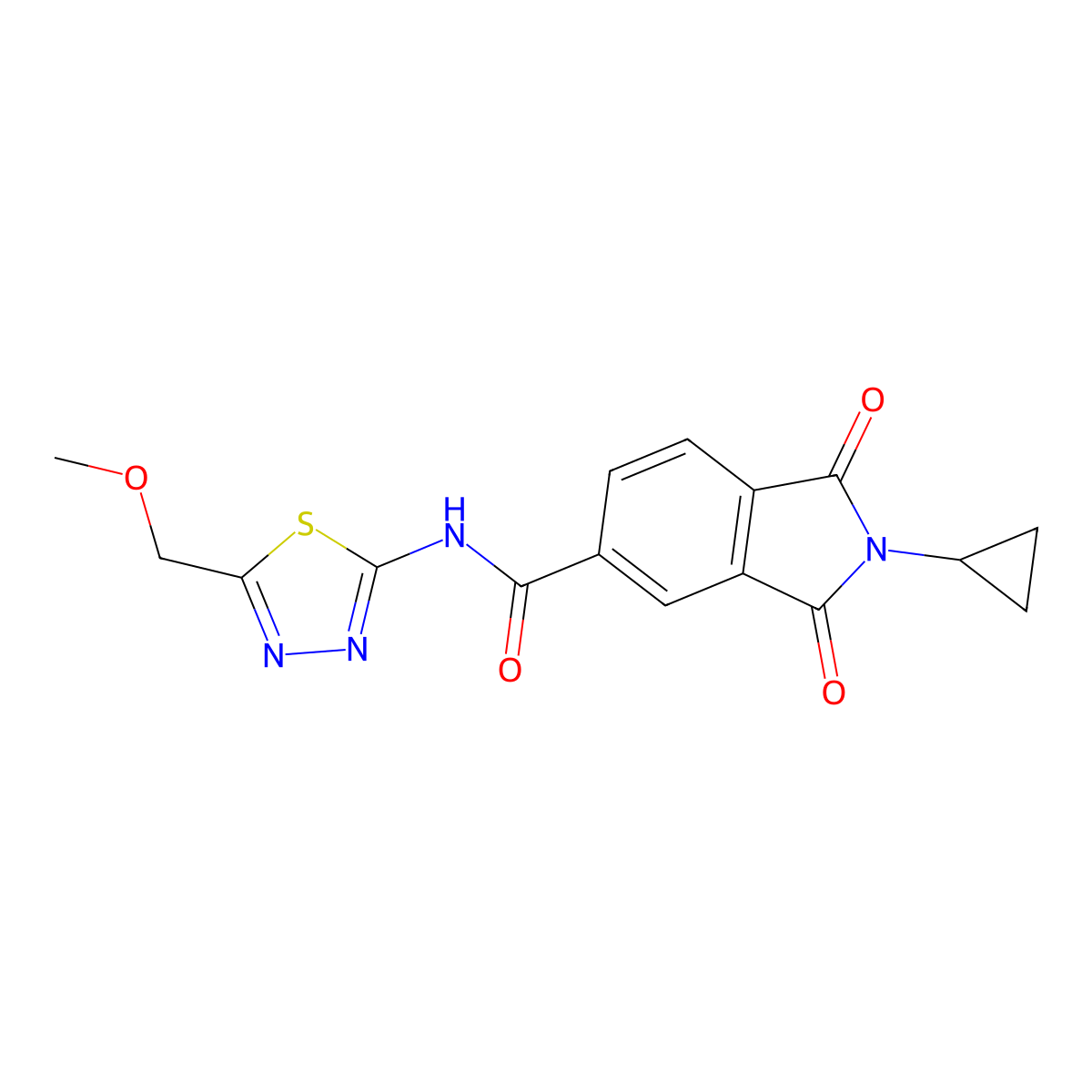 2-cyclopropyl-N-[(2E)-5-(methoxymethyl)-1,3,4-thiadiazol-2(3H)-ylidene]-1,3-dioxo-2,3-dihydro-1H-isoindole-5-carboxamide molecular structure, CAS 1144464-91-4
