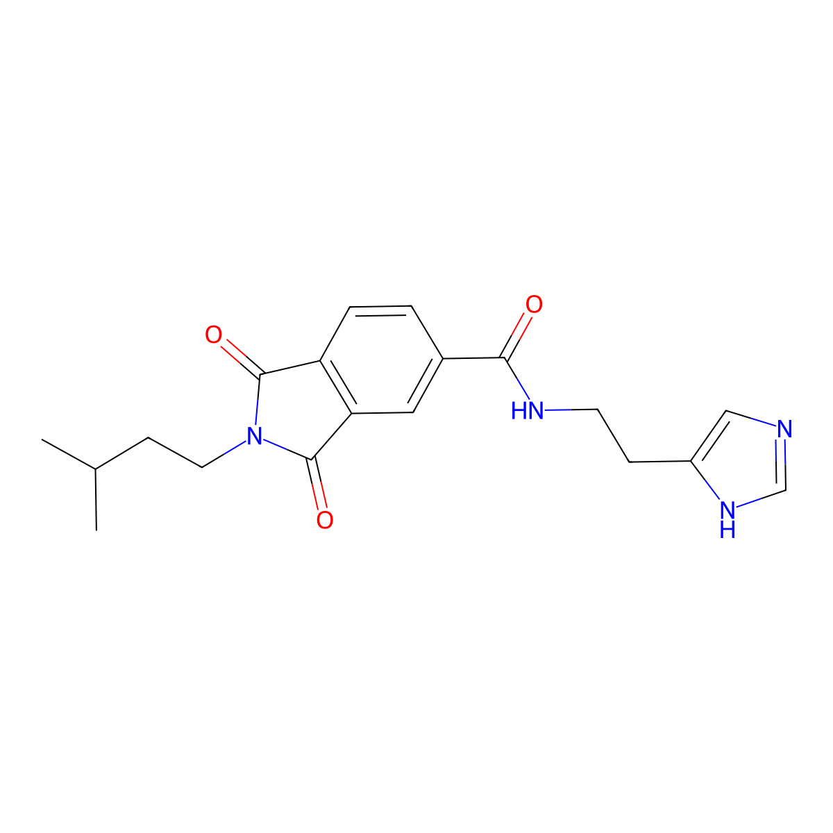 N-[2-(1H-imidazol-4-yl)ethyl]-2-(3-methylbutyl)-1,3-dioxo-2,3-dihydro-1H-isoindole-5-carboxamide molecular structure, CAS 1144464-92-5