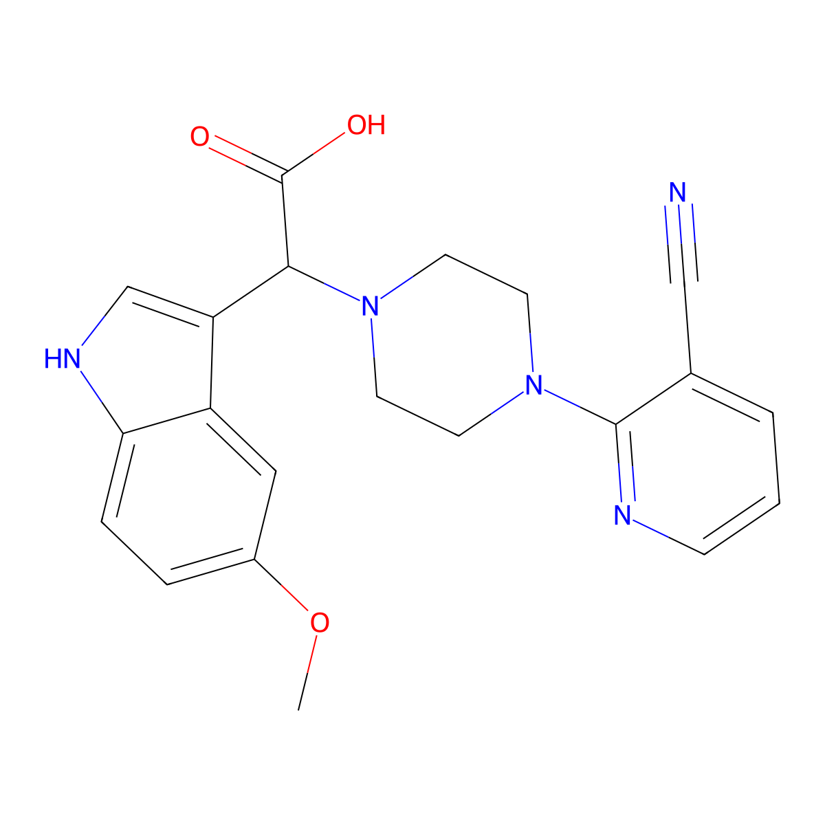 [4-(3-cyanopyridin-2-yl)piperazin-1-yl](5-methoxy-1H-indol-3-yl)acetic acid molecular structure, CAS 1144465-03-1