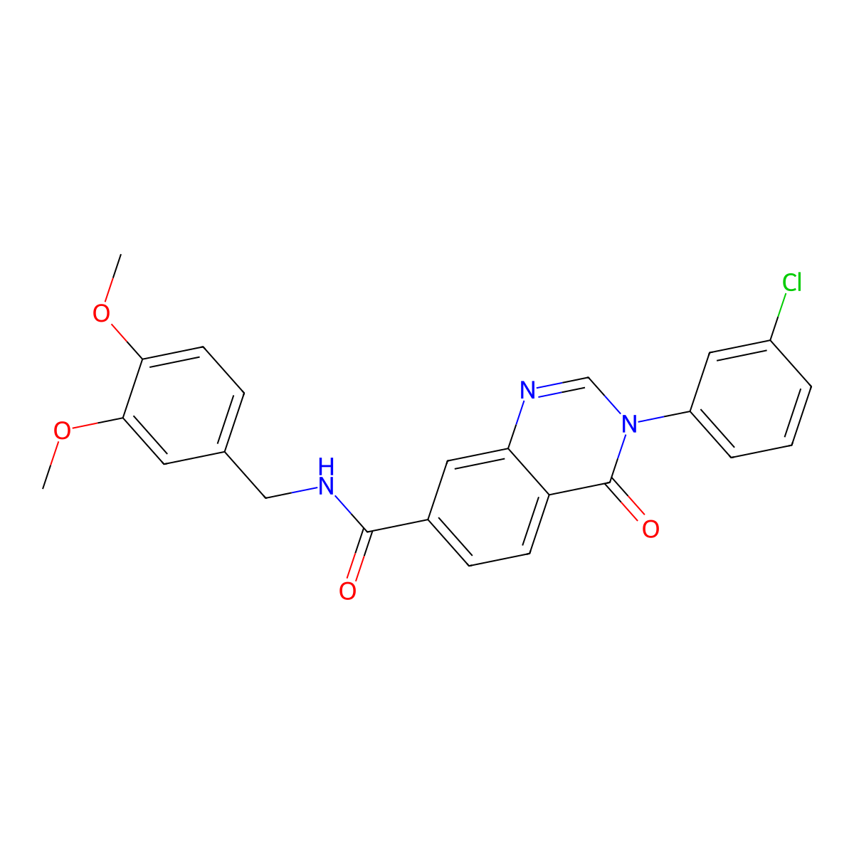 3-(3-chlorophenyl)-N-(3,4-dimethoxybenzyl)-4-oxo-3,4-dihydroquinazoline-7-carboxamide molecular structure, CAS 1144465-09-7