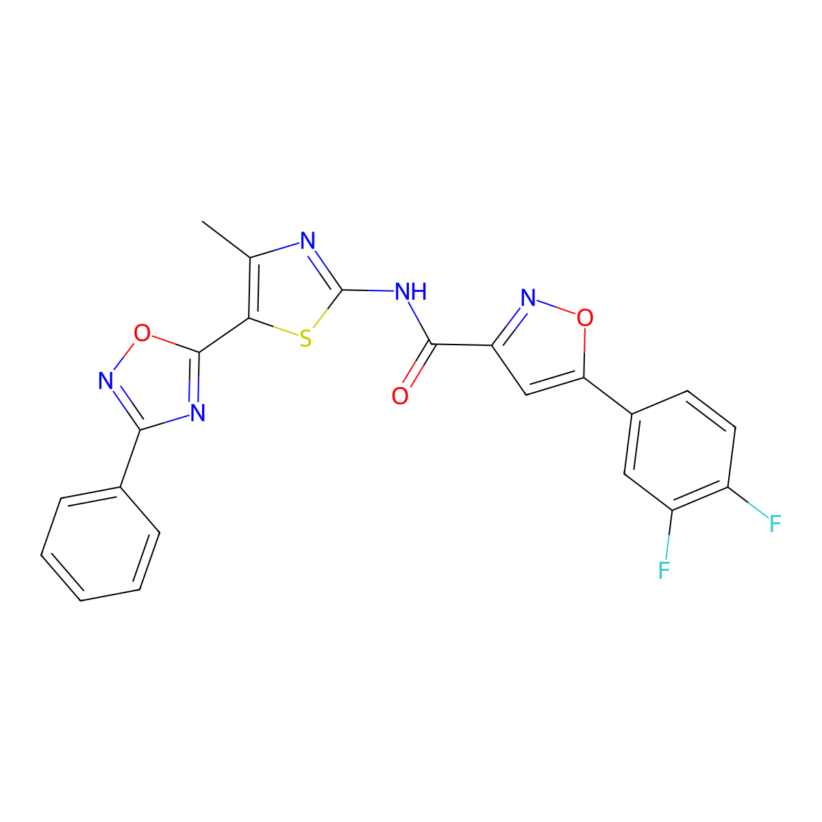 5-(3,4-difluorophenyl)-N-[(2Z)-4-methyl-5-(3-phenyl-1,2,4-oxadiazol-5-yl)-1,3-thiazol-2(3H)-ylidene]-1,2-oxazole-3-carboxamide molecular structure, CAS 1144465-16-6