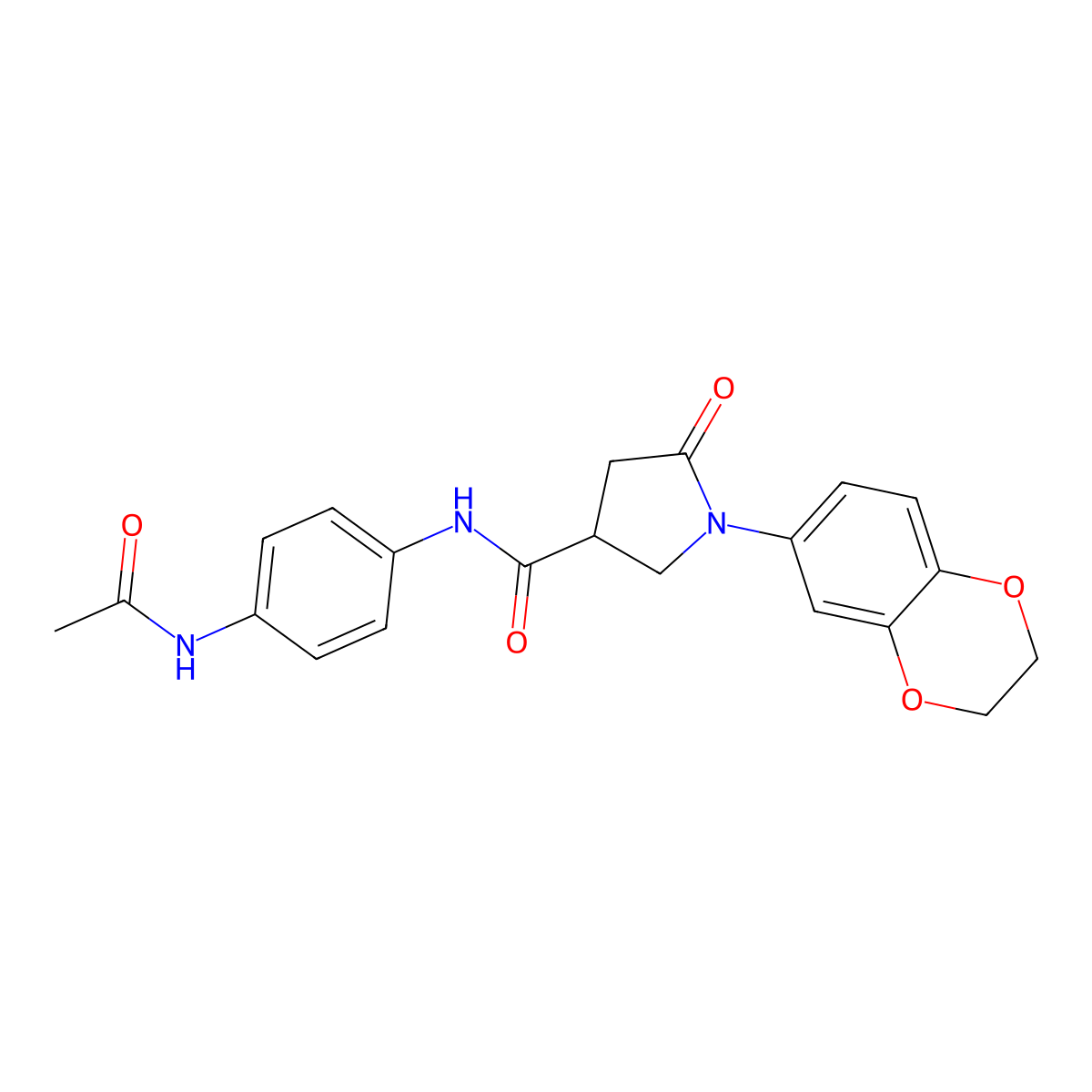 N-[4-(acetylamino)phenyl]-1-(2,3-dihydro-1,4-benzodioxin-6-yl)-5-oxopyrrolidine-3-carboxamide molecular structure, CAS 1144465-41-7