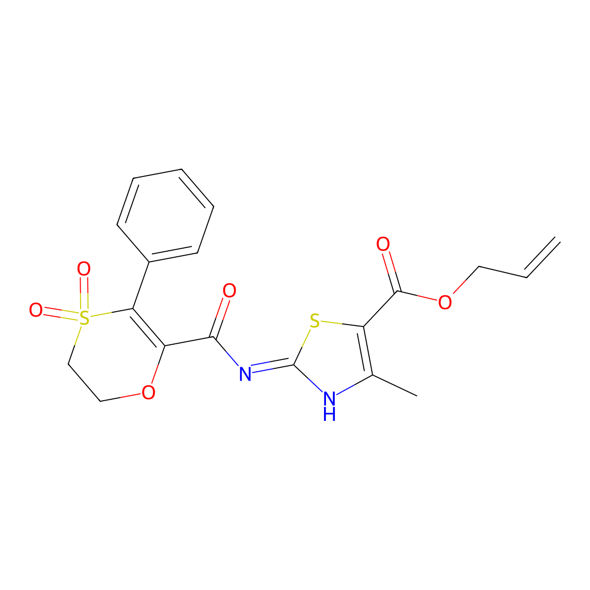 Prop-2-en-1-yl 2-{[(4,4-dioxido-3-phenyl-5,6-dihydro-1,4-oxathiin-2-yl)carbonyl]amino}-4-methyl-1,3-thiazole-5-carboxylate molecular structure, CAS 1144465-76-8