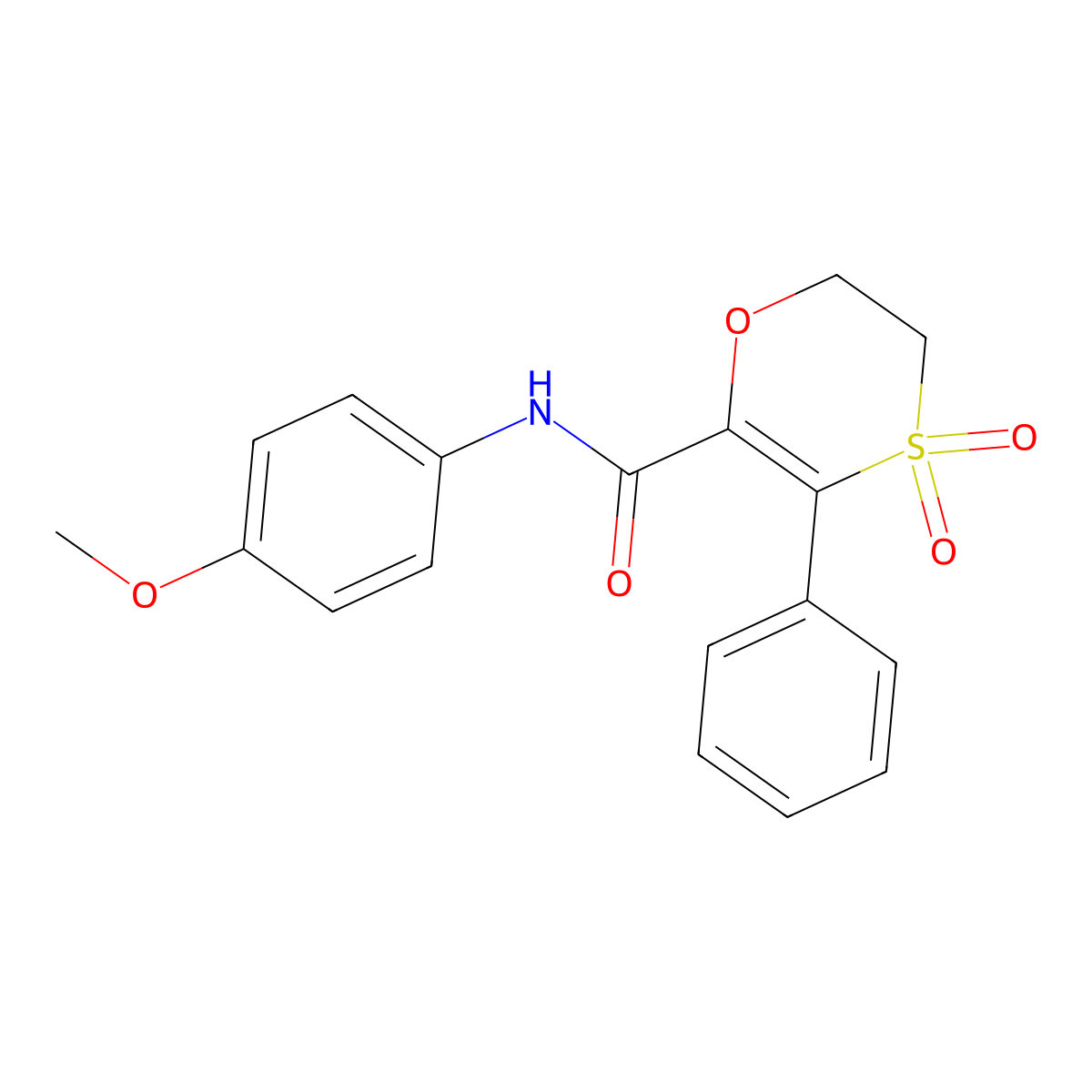 N-(4-methoxyphenyl)-3-phenyl-5,6-dihydro-1,4-oxathiine-2-carboxamide 4,4-dioxide molecular structure, CAS 1144465-77-9