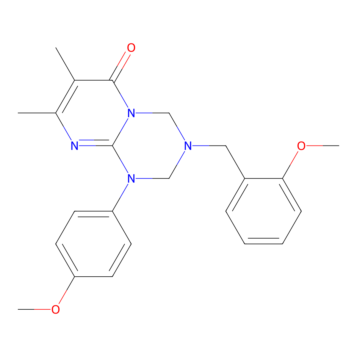 3-(2-methoxybenzyl)-1-(4-methoxyphenyl)-7,8-dimethyl-1,2,3,4-tetrahydro-6H-pyrimido[1,2-a][1,3,5]triazin-6-one molecular structure, CAS 1144465-99-5