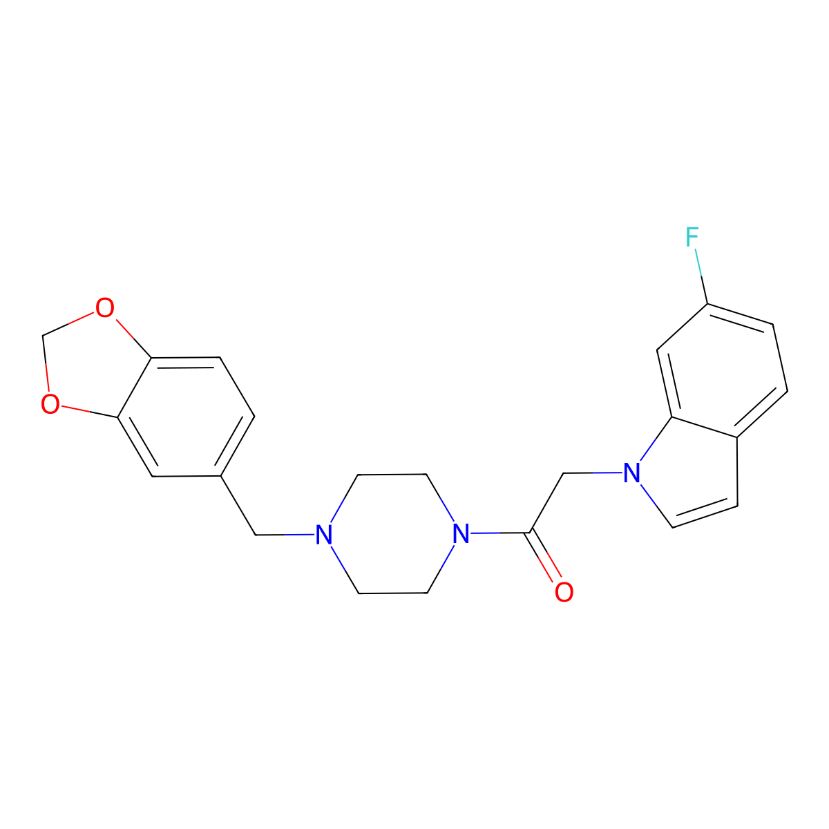 1-[4-(1,3-benzodioxol-5-ylmethyl)piperazin-1-yl]-2-(6-fluoro-1H-indol-1-yl)ethanone molecular structure, CAS 1144466-91-0