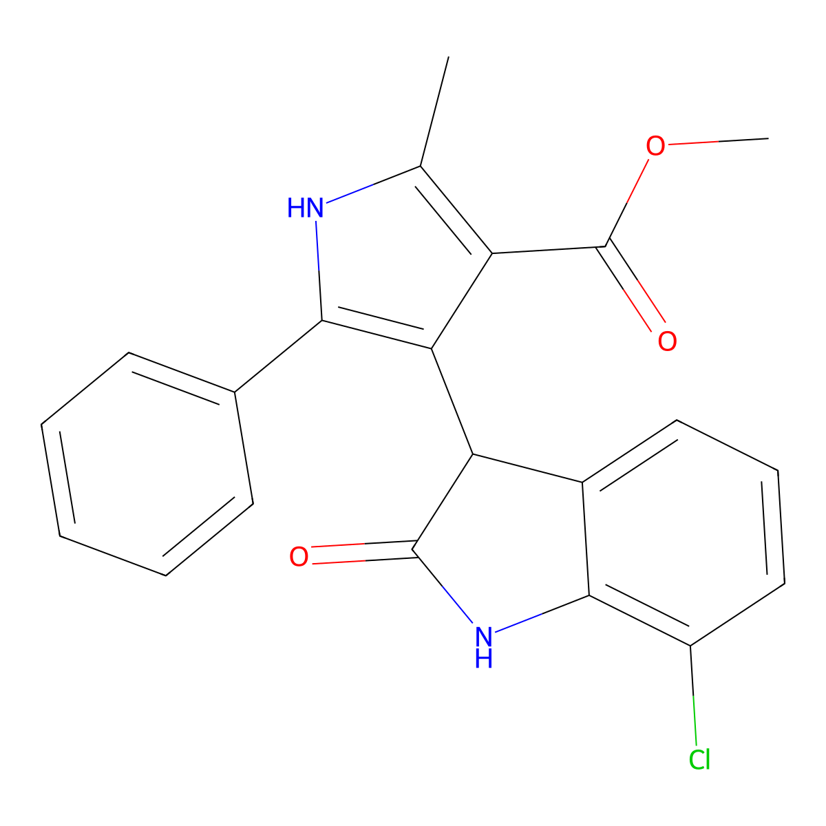 methyl 4-(7-chloro-2-oxo-2,3-dihydro-1H-indol-3-yl)-2-methyl-5-phenyl-1H-pyrrole-3-carboxylate molecular structure, CAS 1144467-03-7