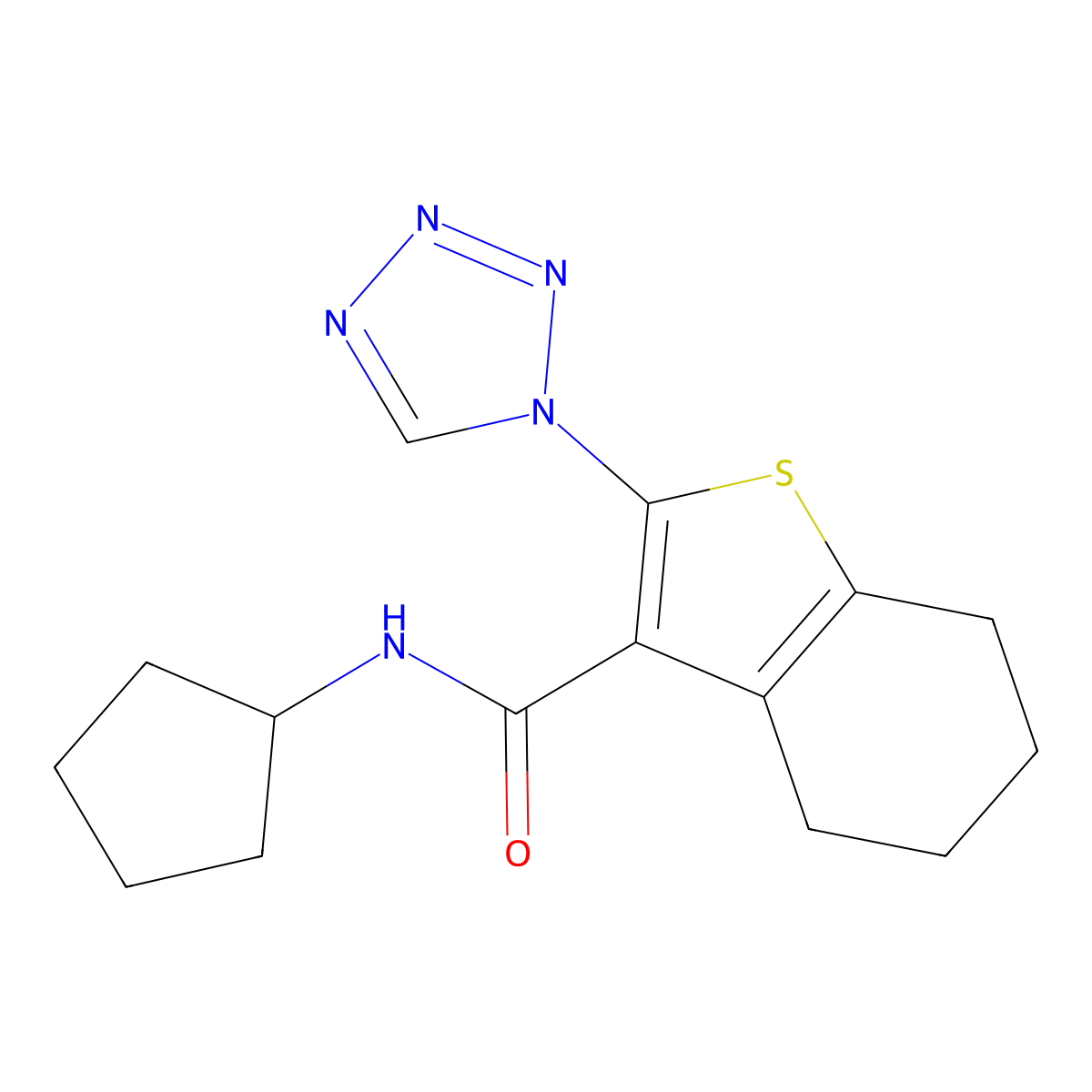N-cyclopentyl-2-(1H-tetrazol-1-yl)-4,5,6,7-tetrahydro-1-benzothiophene-3-carboxamide molecular structure, CAS 1144467-08-2