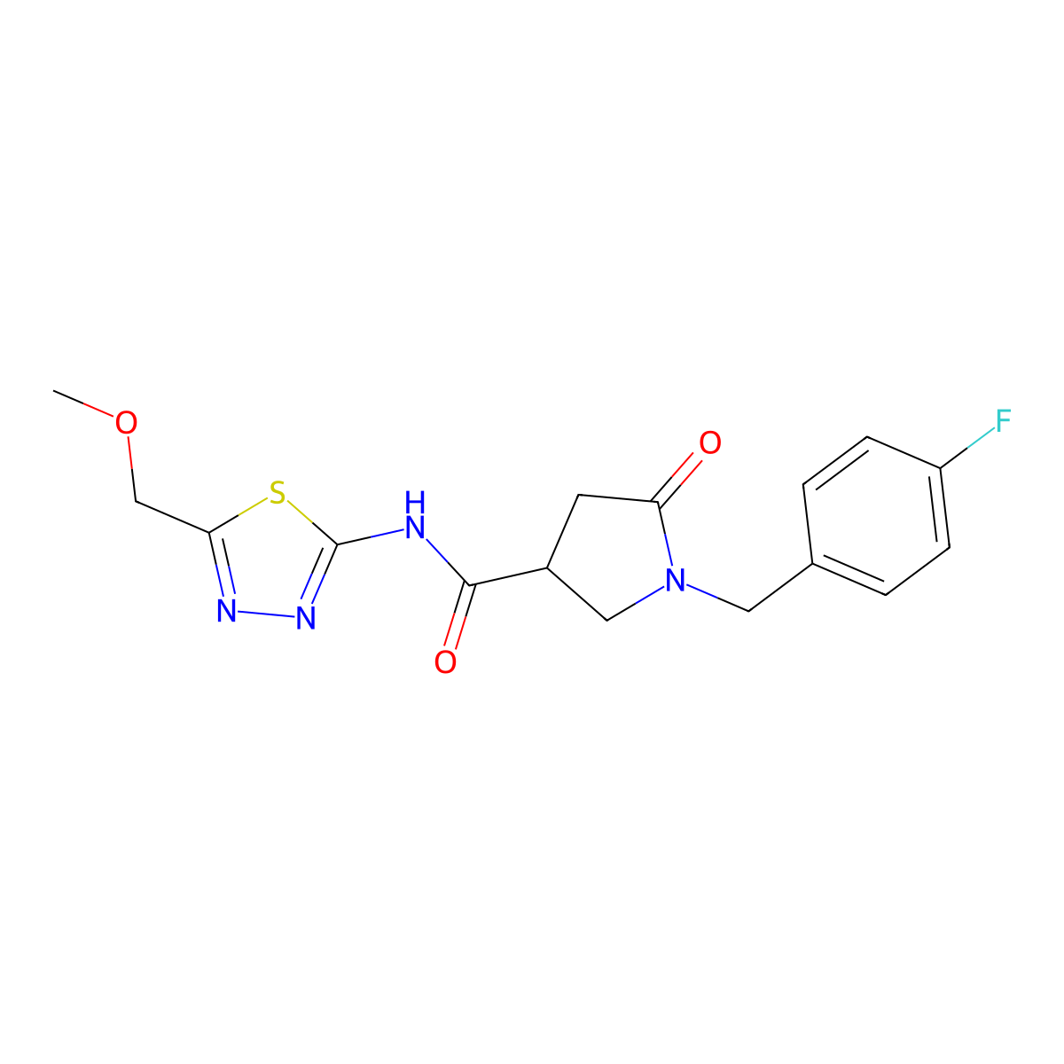 1-(4-fluorobenzyl)-N-[(2E)-5-(methoxymethyl)-1,3,4-thiadiazol-2(3H)-ylidene]-5-oxopyrrolidine-3-carboxamide molecular structure, CAS 1144467-35-5