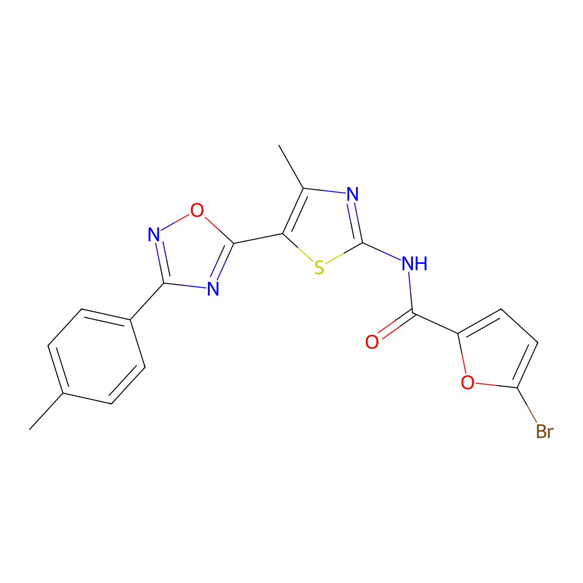 5-bromo-N-[(2Z)-4-methyl-5-[3-(4-methylphenyl)-1,2,4-oxadiazol-5-yl]-1,3-thiazol-2(3H)-ylidene]furan-2-carboxamide molecular structure, CAS 1144467-57-1