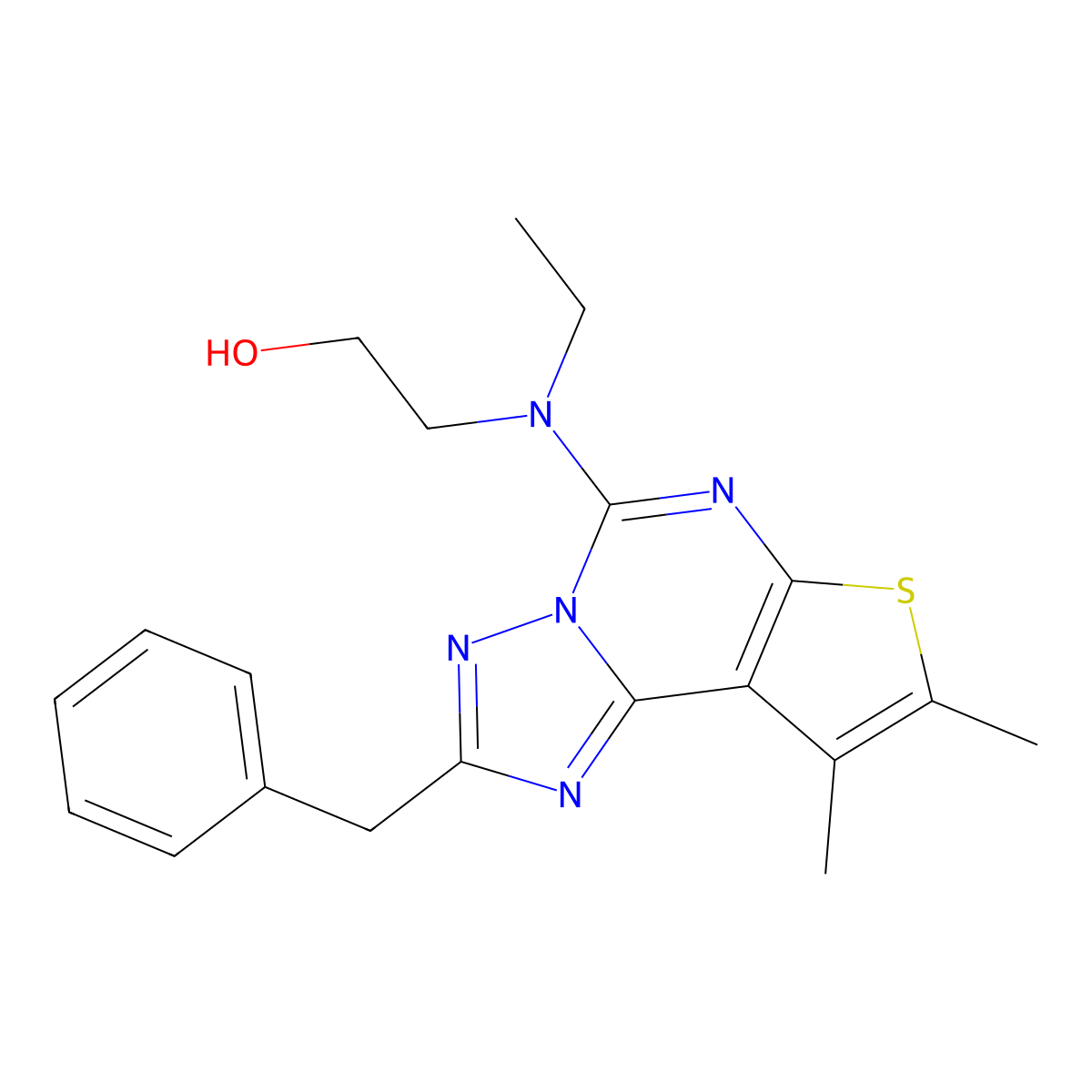 2-((2-Benzyl-8,9-dimethylthieno[3,2-e][1,2,4]triazolo[1,5-c]pyrimidin-5-yl)(ethyl)amino)ethanol molecular structure, CAS 1144467-78-6
