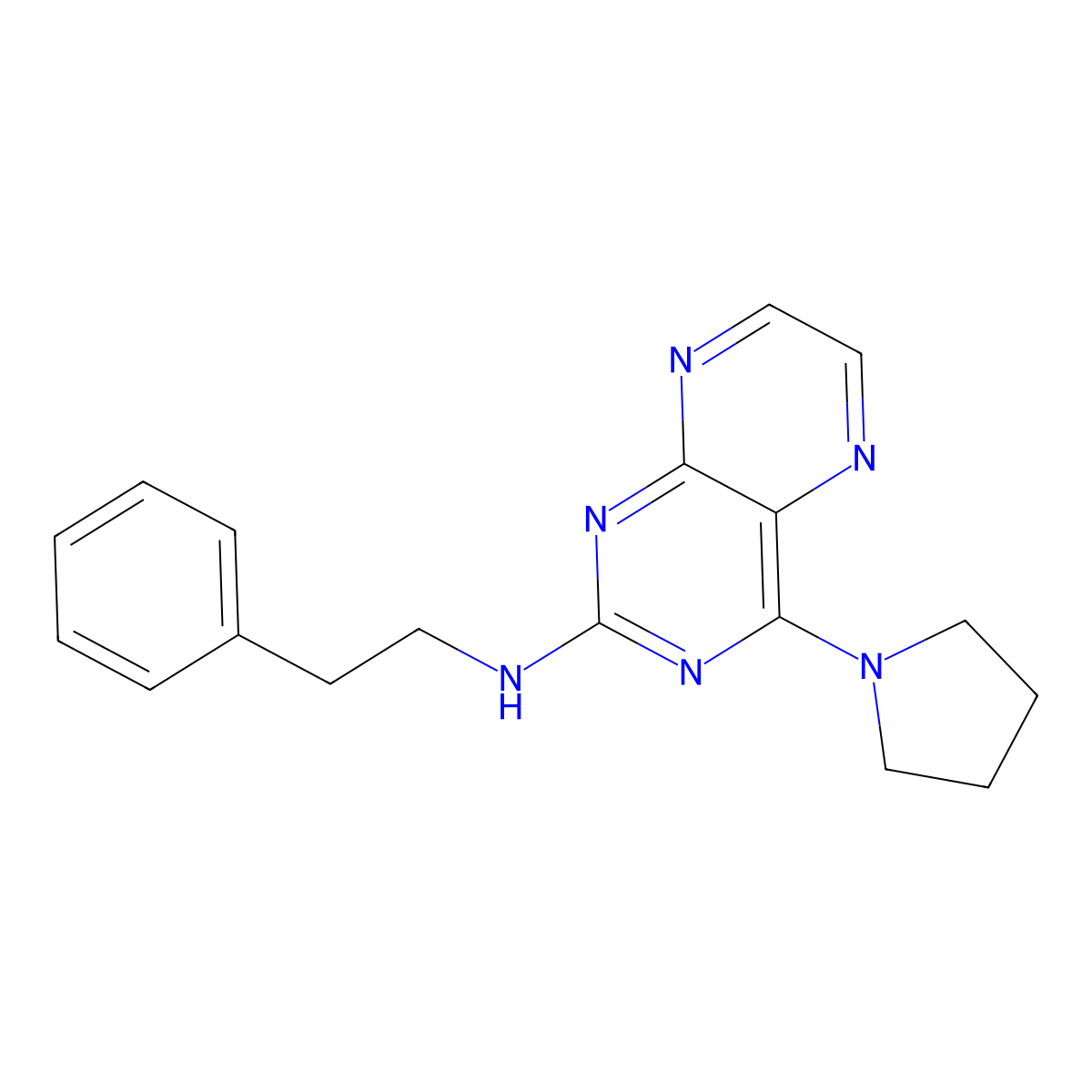 N-(2-phenylethyl)-4-(pyrrolidin-1-yl)pteridin-2-amine molecular structure, CAS 1144468-15-4