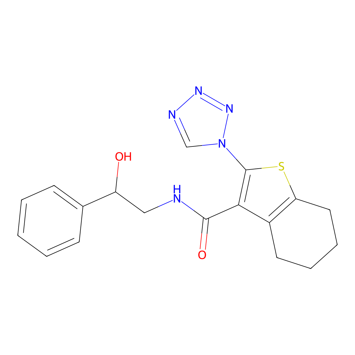 N-(2-hydroxy-2-phenylethyl)-2-(1H-tetrazol-1-yl)-4,5,6,7-tetrahydro-1-benzothiophene-3-carboxamide molecular structure, CAS 1144468-22-3