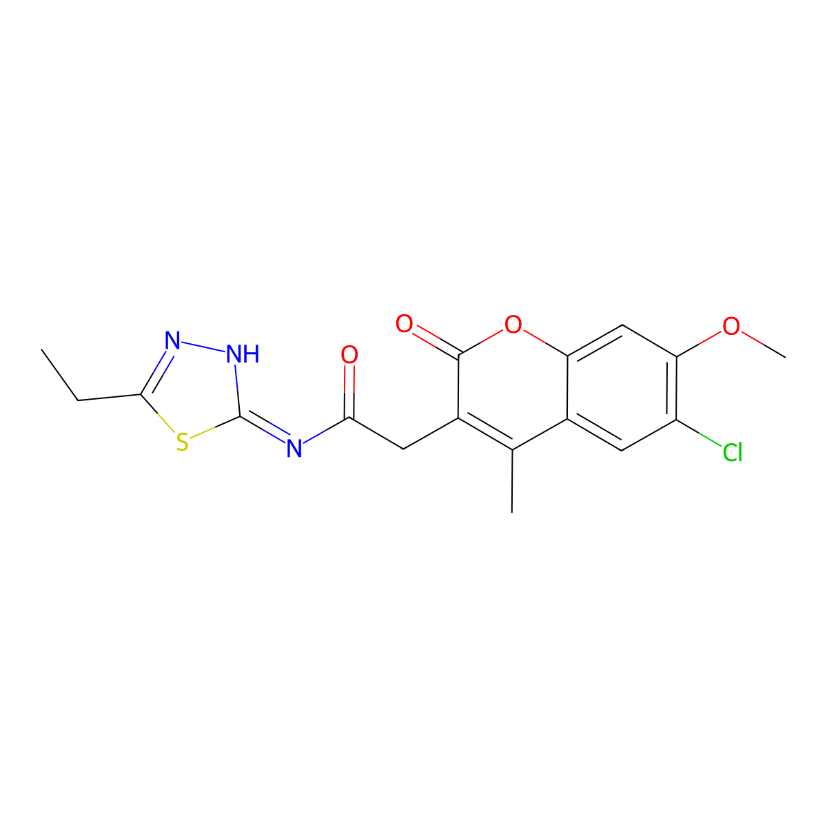 2-(6-chloro-7-methoxy-4-methyl-2-oxo-2H-chromen-3-yl)-N-(5-ethyl-1,3,4-thiadiazol-2-yl)acetamide molecular structure, CAS 1144468-43-8