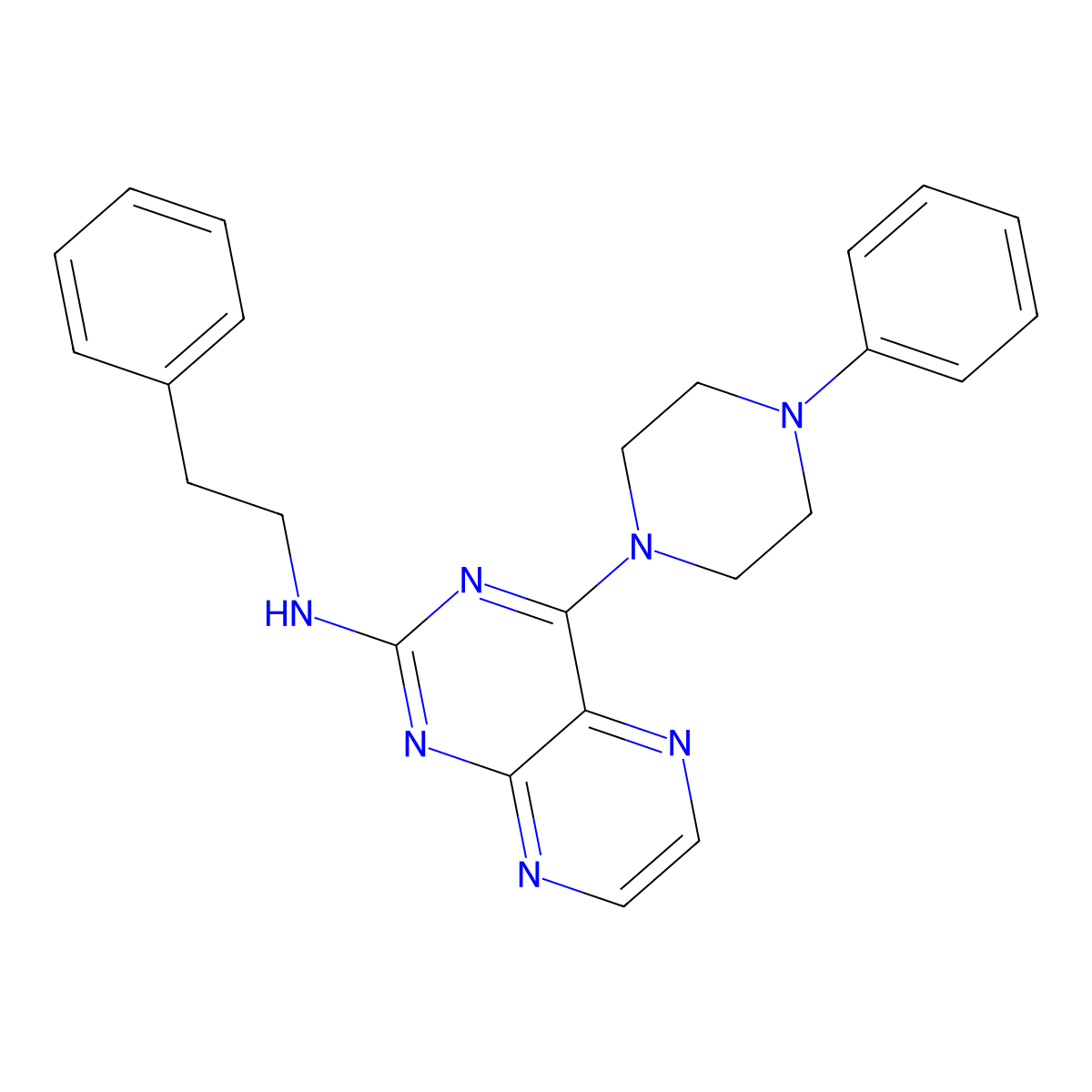 N-(2-phenylethyl)-4-(4-phenylpiperazin-1-yl)pteridin-2-amine molecular structure, CAS 1144468-65-4