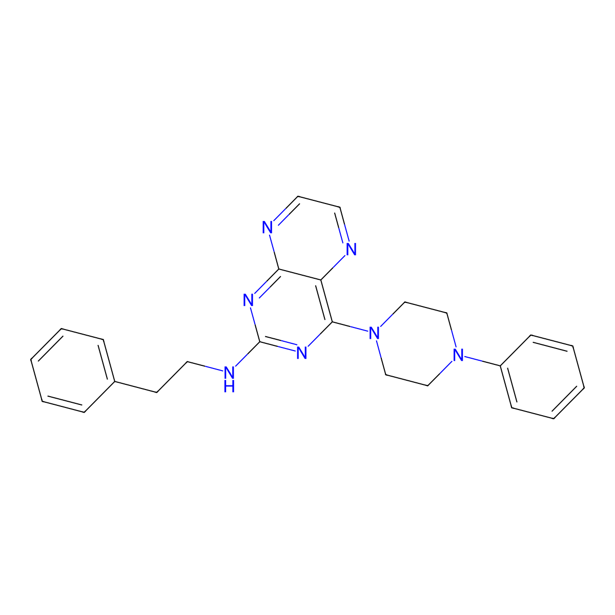 N-(2-phenylethyl)-4-(4-phenylpiperazin-1-yl)pteridin-2-amine molecular structure, CAS 1144468-65-4