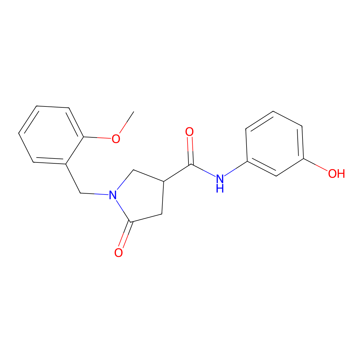 N-(3-hydroxyphenyl)-1-(2-methoxybenzyl)-5-oxopyrrolidine-3-carboxamide molecular structure, CAS 1144468-97-2