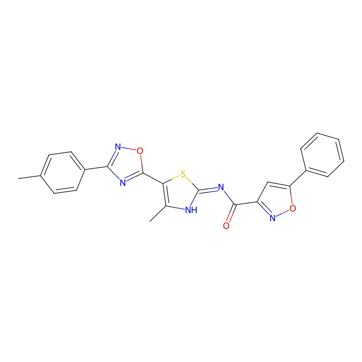N-[(2E)-4-methyl-5-[3-(4-methylphenyl)-1,2,4-oxadiazol-5-yl]-1,3-thiazol-2(3H)-ylidene]-5-phenyl-1,2-oxazole-3-carboxamide molecular structure, CAS 1144469-14-6