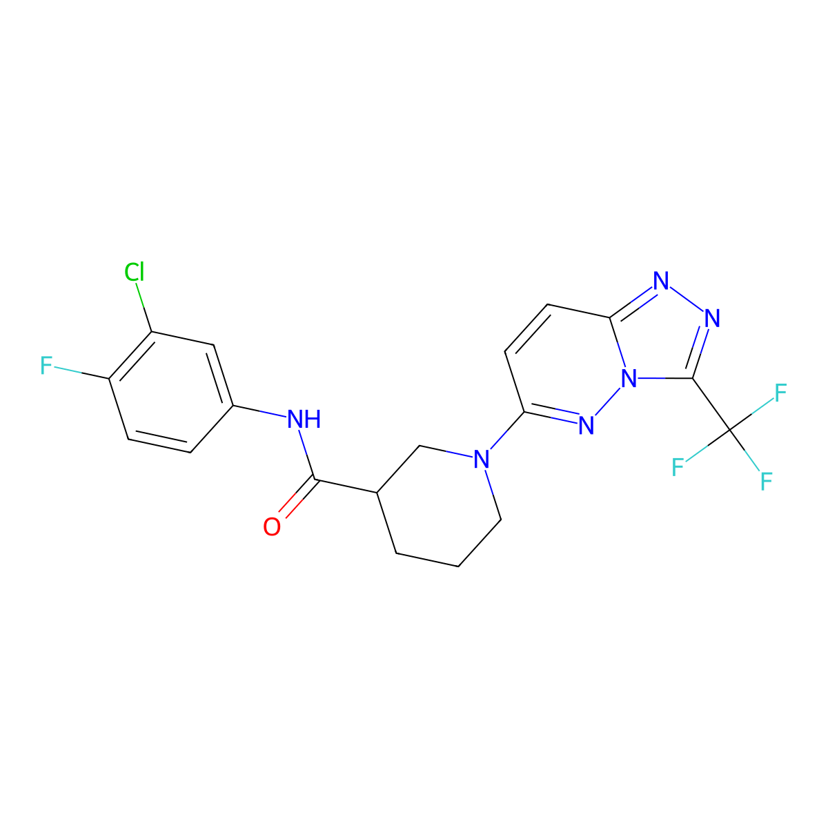 N-(3-chloro-4-fluorophenyl)-1-[3-(trifluoromethyl)[1,2,4]triazolo[4,3-b]pyridazin-6-yl]piperidine-3-carboxamide molecular structure, CAS 1144469-23-7
