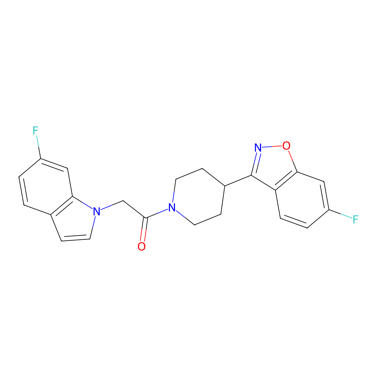 1-[4-(6-fluoro-1,2-benzoxazol-3-yl)piperidin-1-yl]-2-(6-fluoro-1H-indol-1-yl)ethanone molecular structure, CAS 1144469-27-1