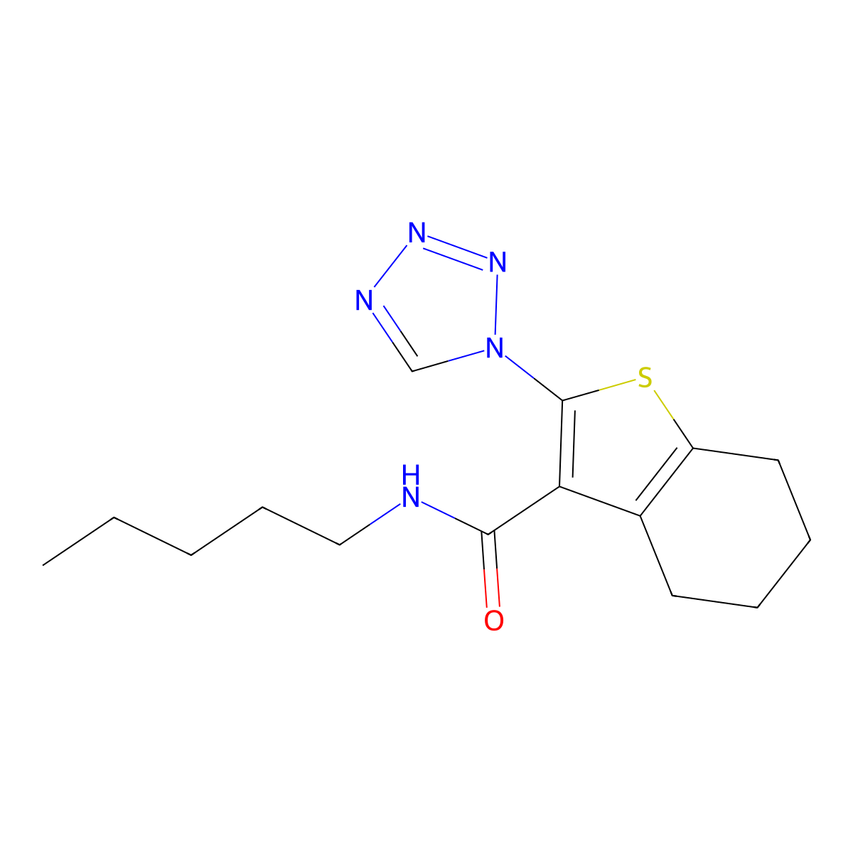 N-pentyl-2-(1H-tetrazol-1-yl)-4,5,6,7-tetrahydro-1-benzothiophene-3-carboxamide molecular structure, CAS 1144469-34-0