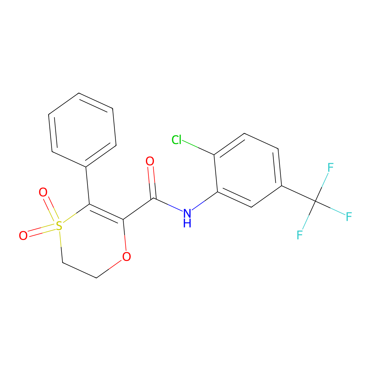 N-[2-chloro-5-(trifluoromethyl)phenyl]-3-phenyl-5,6-dihydro-1,4-oxathiine-2-carboxamide 4,4-dioxide molecular structure, CAS 1144469-39-5