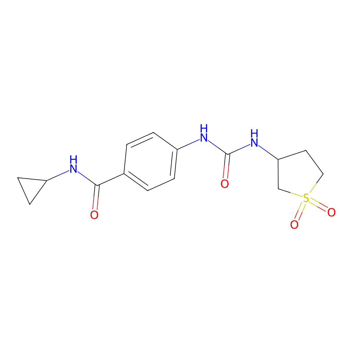 N-cyclopropyl-4-{[(1,1-dioxidotetrahydrothiophen-3-yl)carbamoyl]amino}benzamide molecular structure, CAS 1144469-70-4