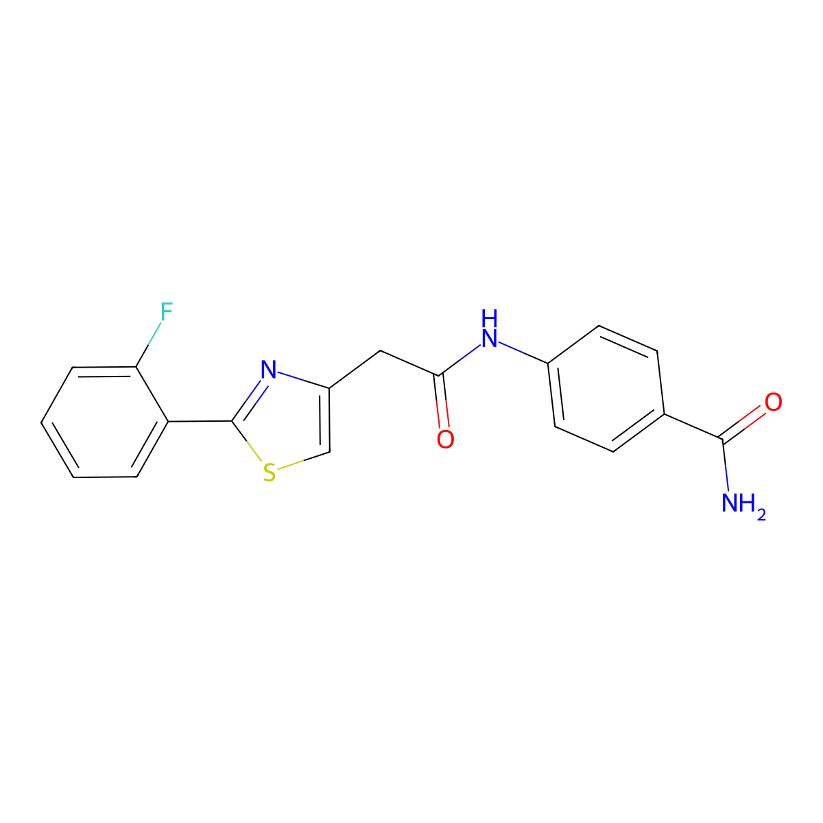 4-({[2-(2-Fluorophenyl)-1,3-thiazol-4-yl]acetyl}amino)benzamide molecular structure, CAS 1144469-85-1