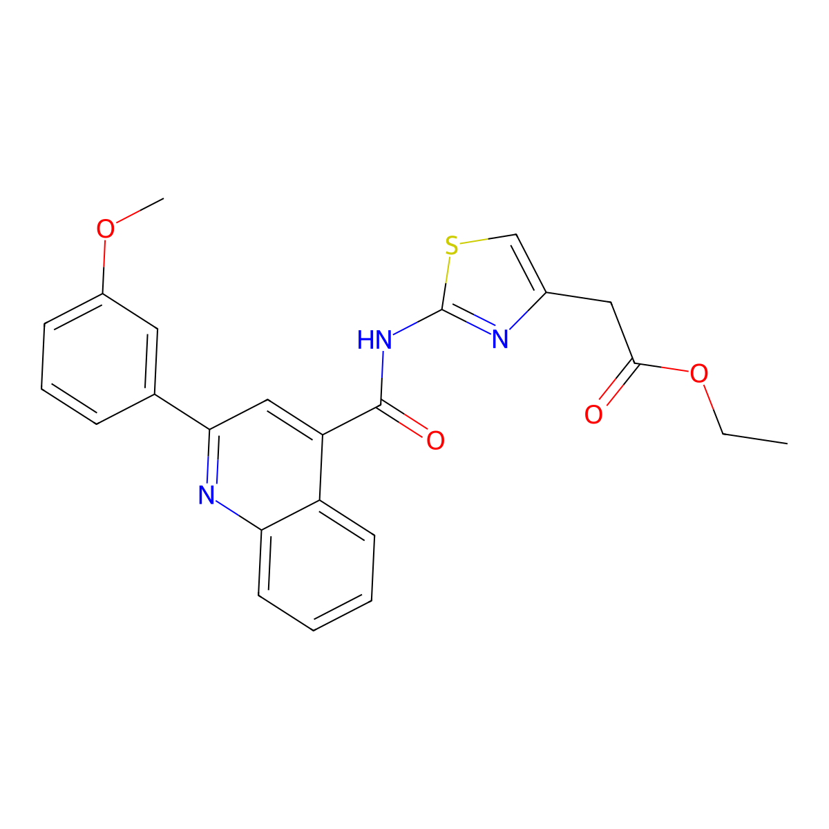 Ethyl [2-({[2-(3-methoxyphenyl)quinolin-4-yl]carbonyl}amino)-1,3-thiazol-4-yl]acetate molecular structure, CAS 1144470-08-5