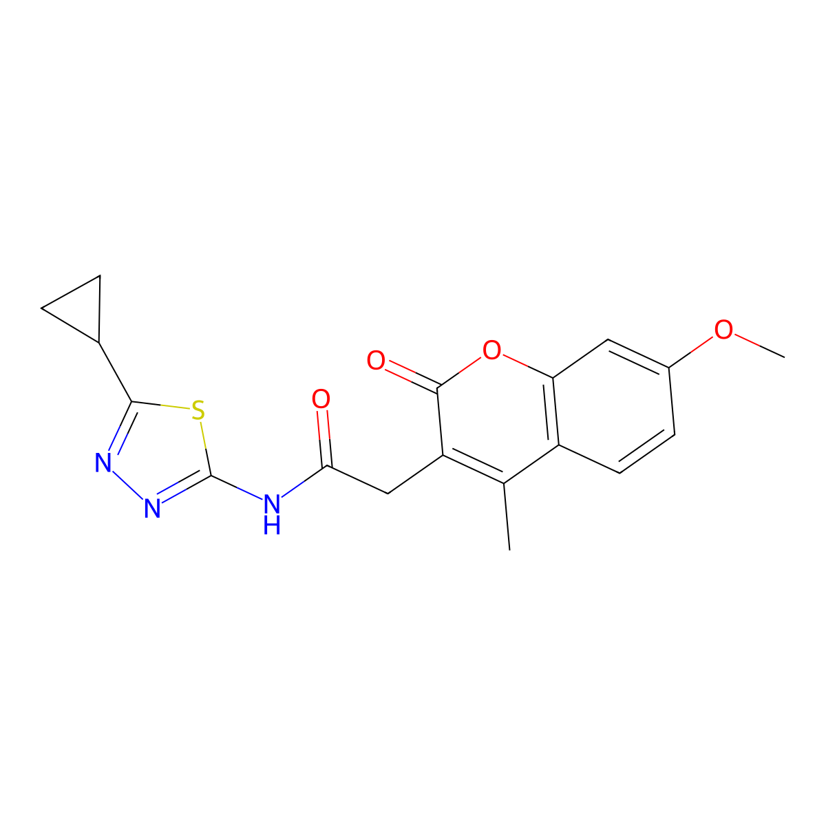 N-(5-cyclopropyl-1,3,4-thiadiazol-2-yl)-2-(7-methoxy-4-methyl-2-oxo-2H-chromen-3-yl)acetamide molecular structure, CAS 1144470-17-6