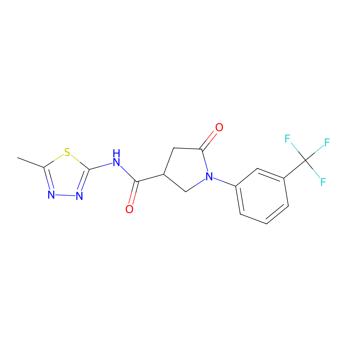 N-[(2E)-5-methyl-1,3,4-thiadiazol-2(3H)-ylidene]-5-oxo-1-[3-(trifluoromethyl)phenyl]pyrrolidine-3-carboxamide molecular structure, CAS 1144470-22-3