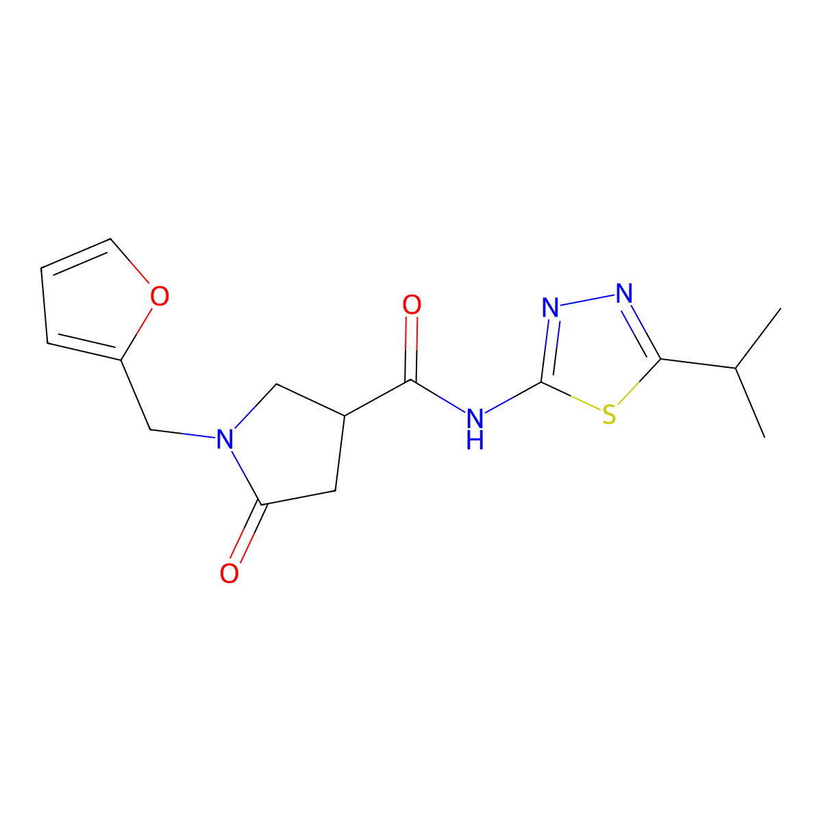 1-[(furan-2-yl)methyl]-5-oxo-N-[5-(propan-2-yl)-1,3,4-thiadiazol-2-yl]pyrrolidine-3-carboxamide molecular structure, CAS 1144470-40-5