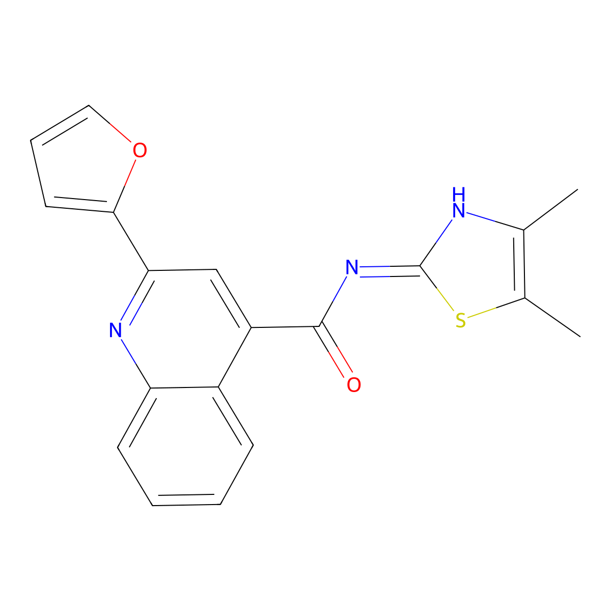 N-(4,5-dimethyl-1,3-thiazol-2-yl)-2-(2-furyl)-4-quinolinecarboxamide molecular structure, CAS 1144470-65-4